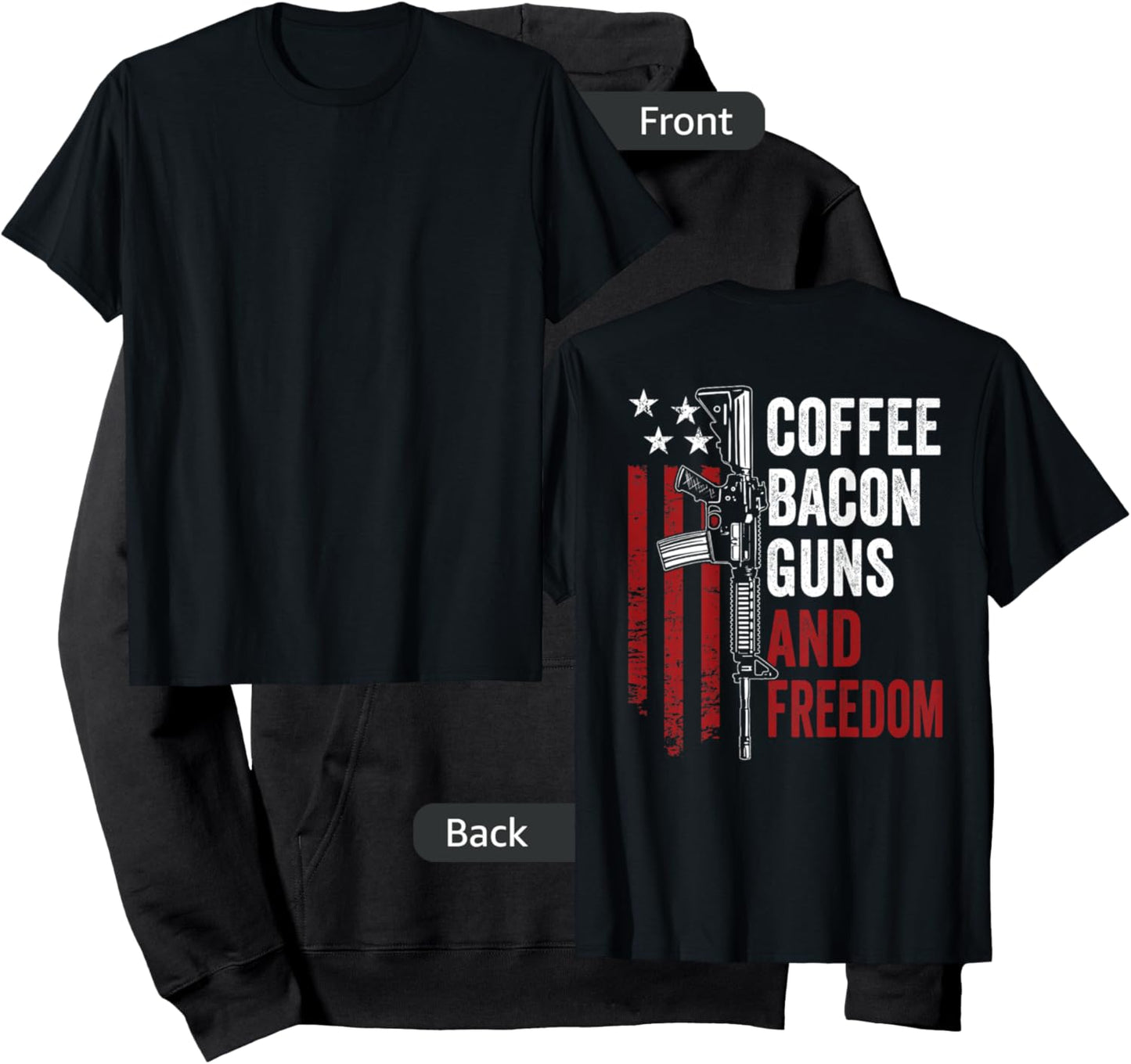 Coffee Bacon Guns & Freedom - BBQ Drinking USA Gun (ON BACK) Hoodie - Hoodie | Black