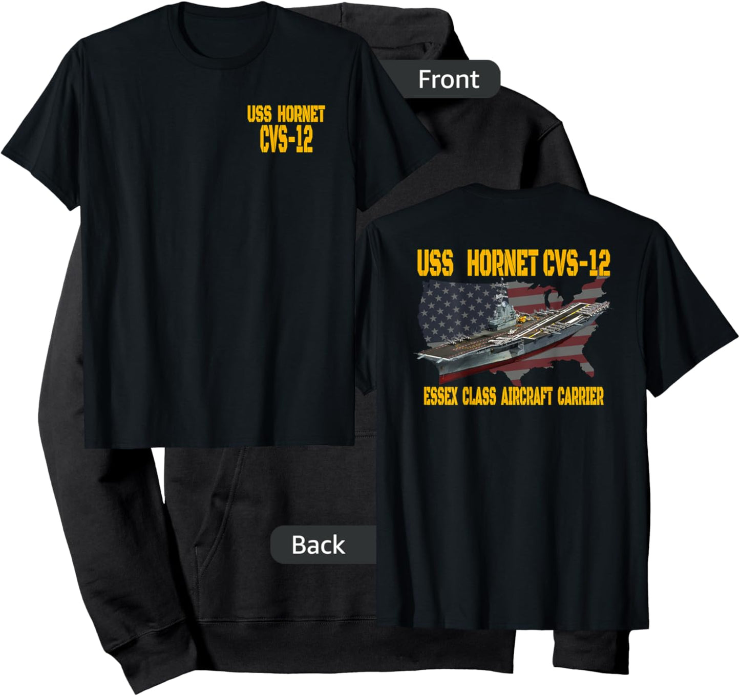 USS Hornet CVS-12 Aircraft Carrier Veterans Day Front&Back Hoodie - Hoodie | Black