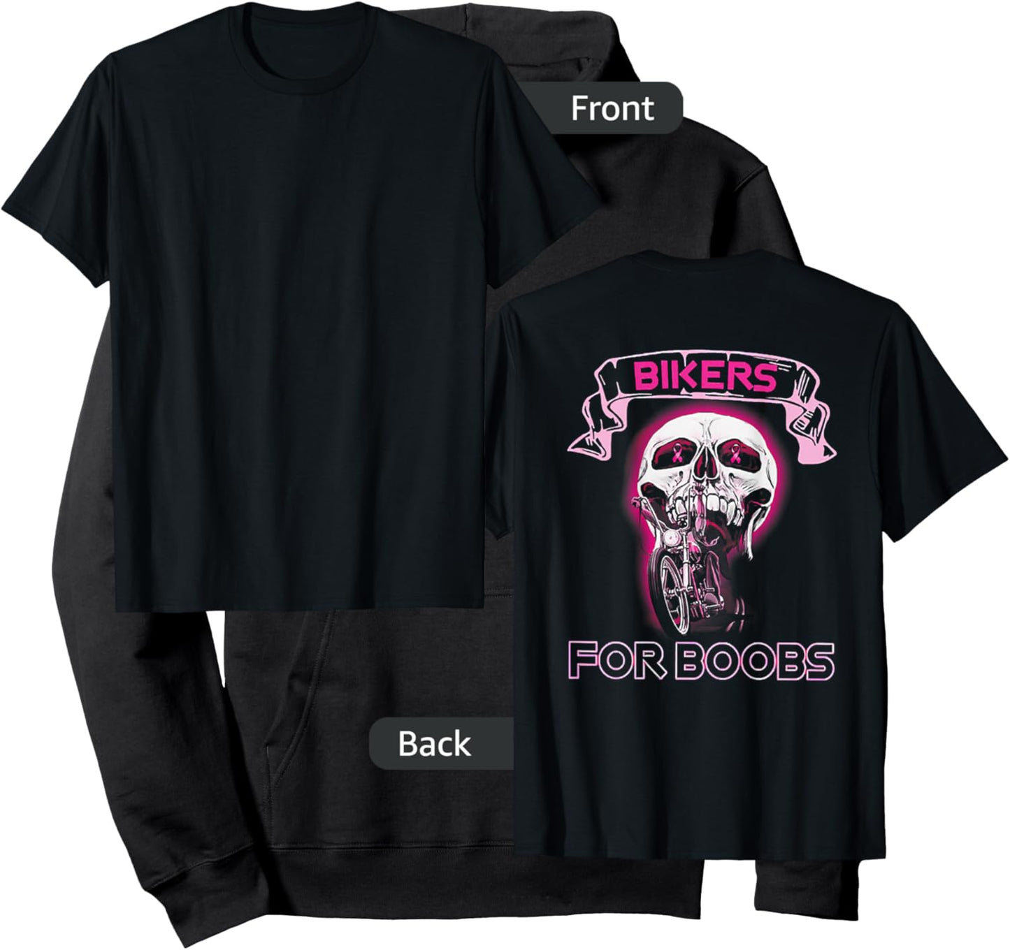 Bikers For B.o.o.b.s Breast Cancer Awareness Skull (on back) Hoodie - Hoodie | Black