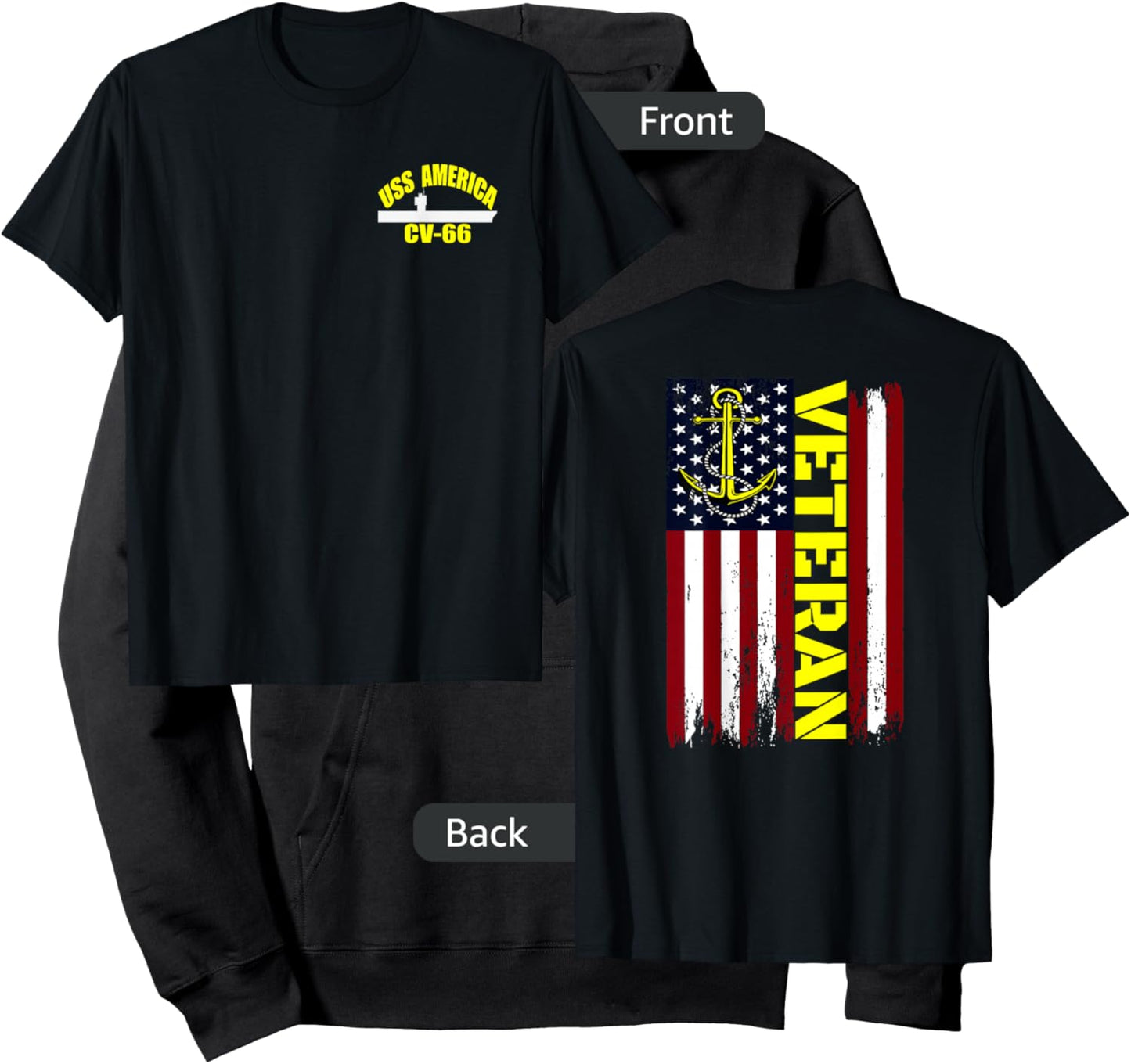 USS America CV-66 Aircraft Carrier Veteran Day Front&Back Hoodie - Hoodie | Black