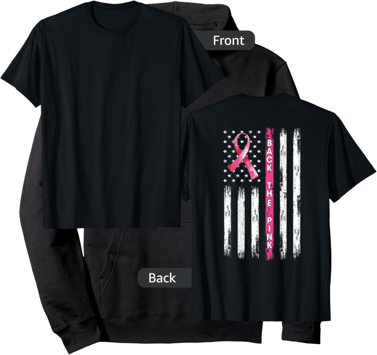 Back The Pink Ribbon American Flag Breast Cancer Awareness Small Hoodie - Hoodie | Black