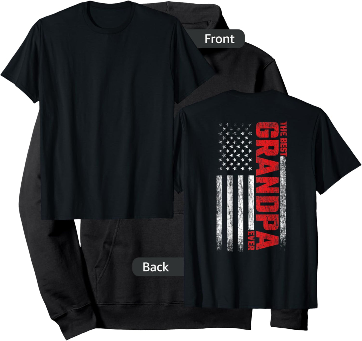 Grandpa - American Flag On Back - Best Grandpa Ever Hoodie - Hoodie | Black