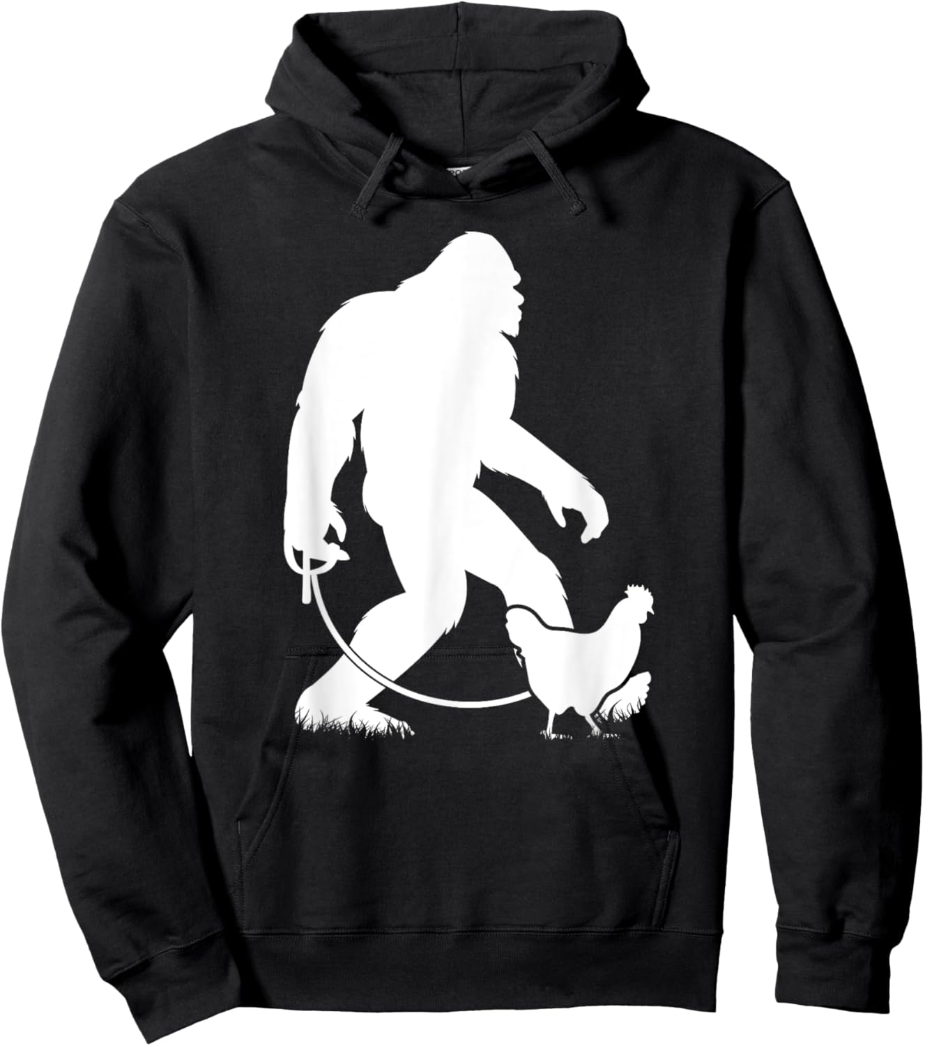 Bigfoot Walking Chicken Funny Sasquatch Chicken Silhouette Hoodie - Hoodie | Black