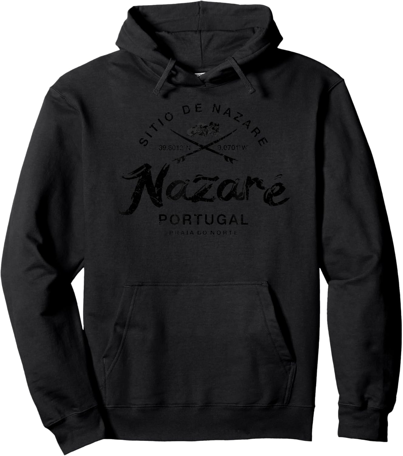 Nazare Portugal Vintage Surfing Hoodie - Hoodie | Black