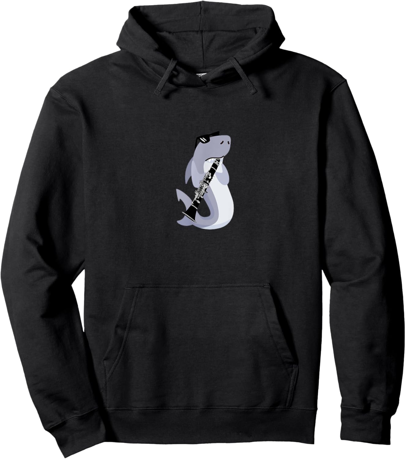 Funny Shark Wearing Sunglasses Playing Clarinet Hoodie - Hoodie | Black