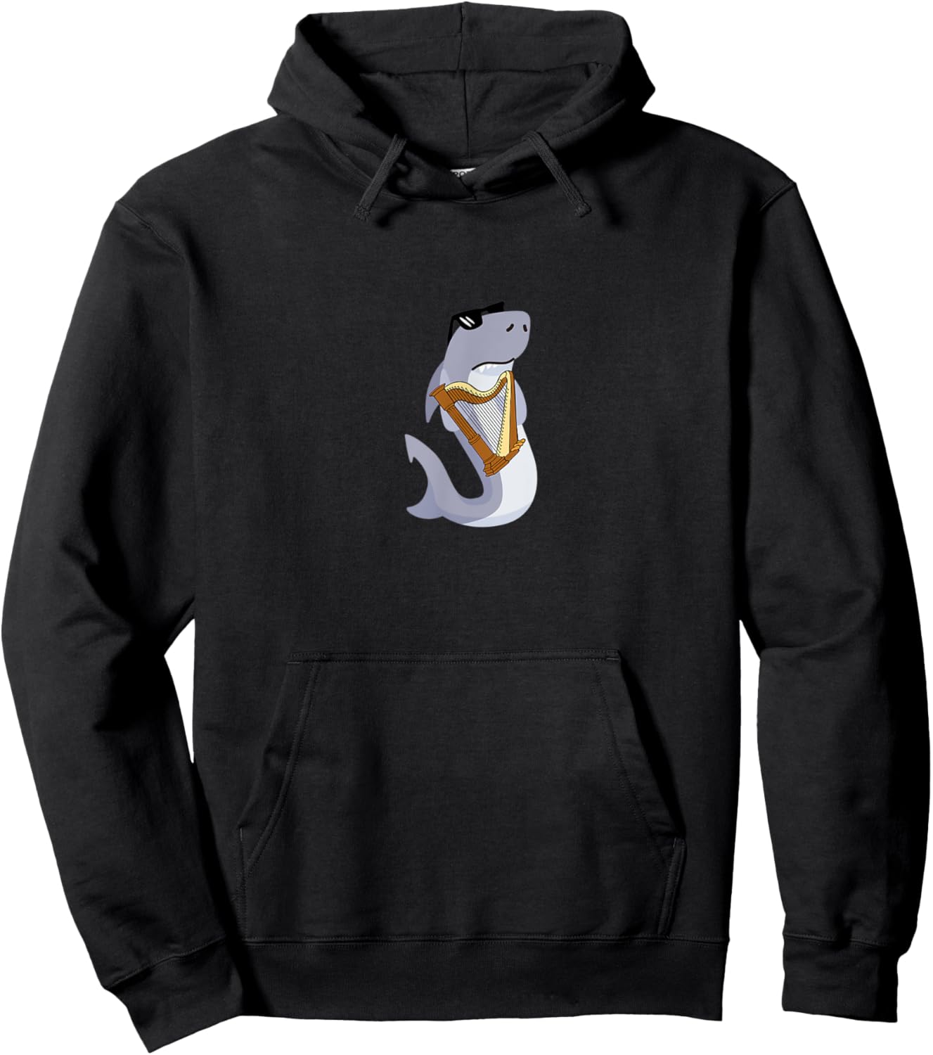 Funny Shark Wearing Sunglasses Playing Harp Hoodie - Hoodie | Black
