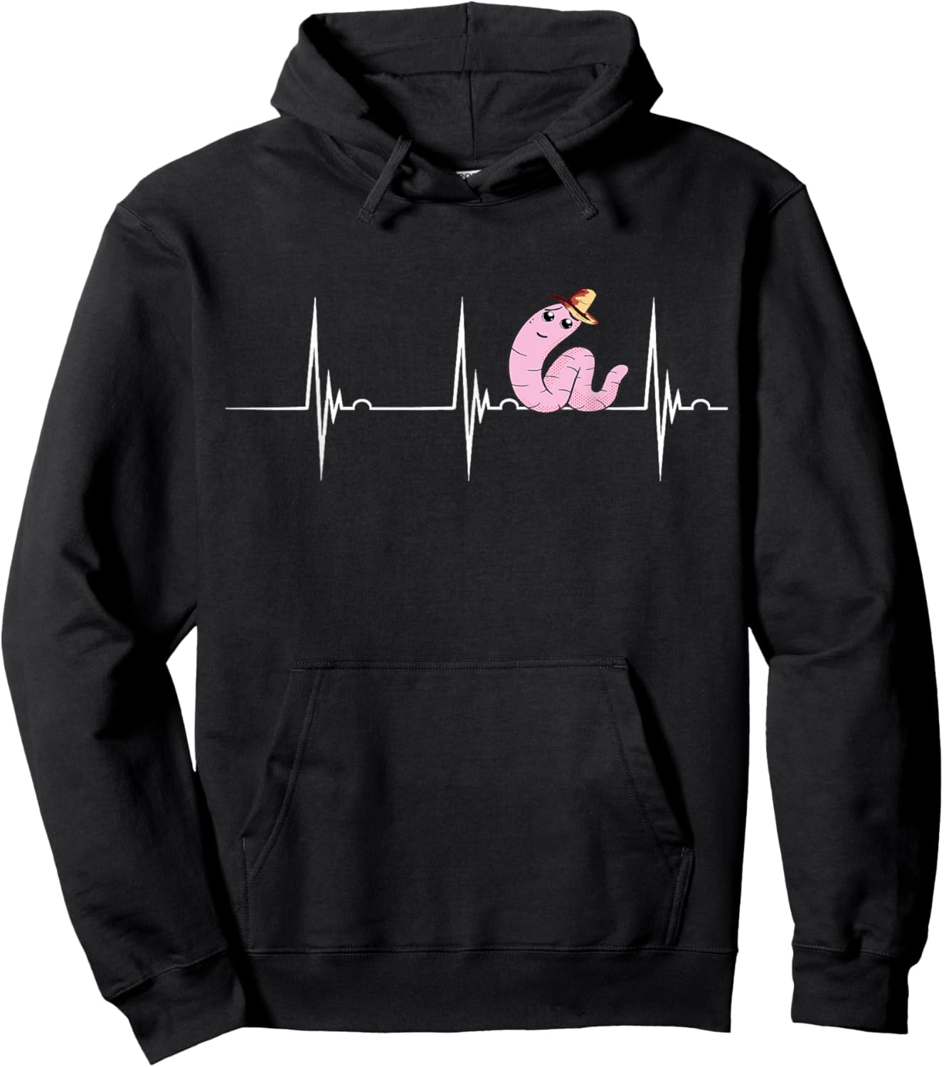 Worm Farmer Red Wiggler Worm Heartbeat EKG Pulse Gardening Hoodie - Hoodie | Black