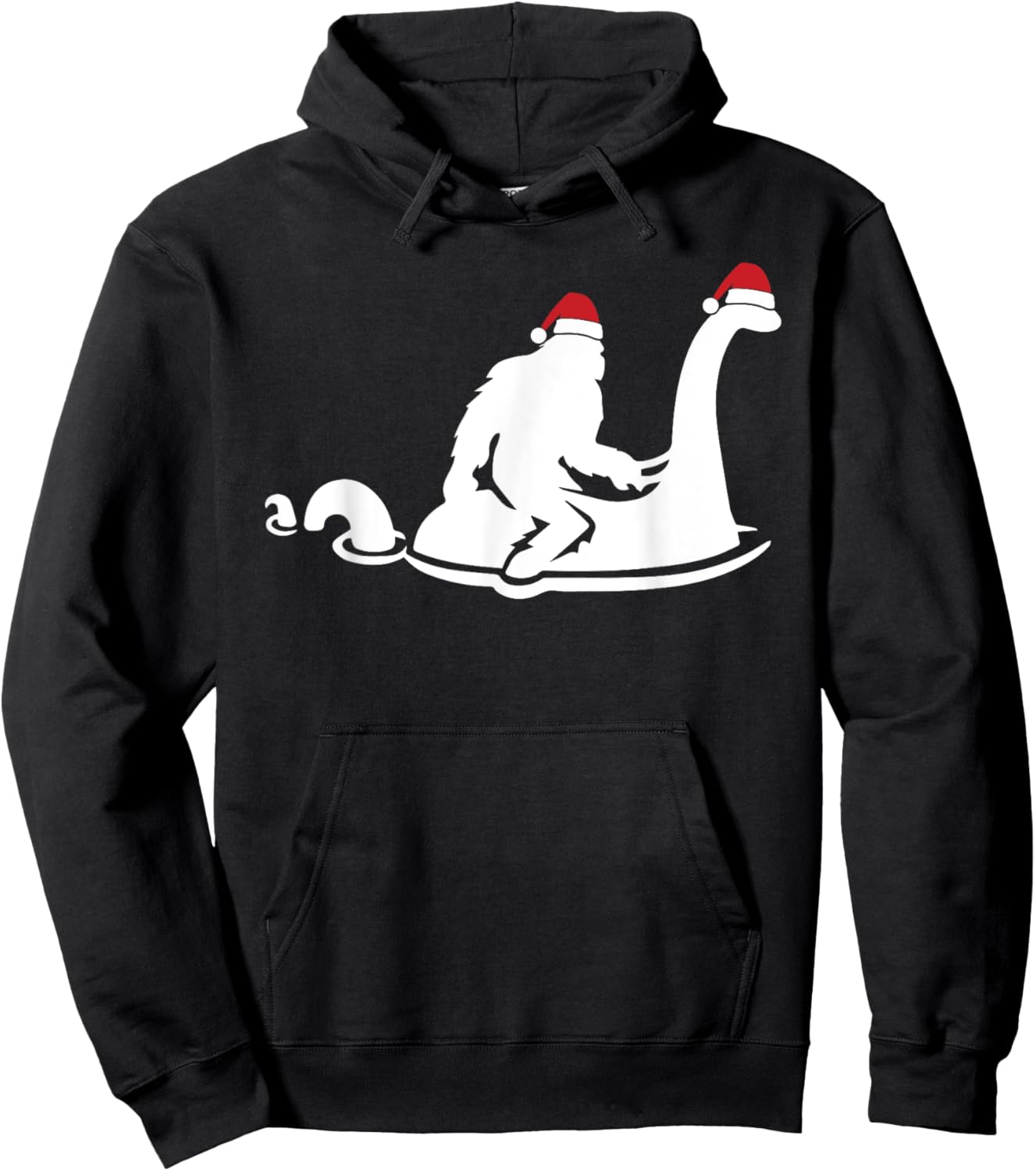 Bigfoot Riding Loch Ness Monster Christmas Funny XMas Pajama Hoodie - Hoodie | Black
