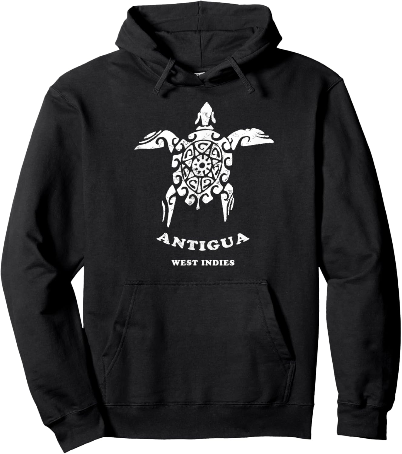 Antigua, West Indies Vintage Tribal Sea Turtle Vacation Hoodie - Hoodie | Black