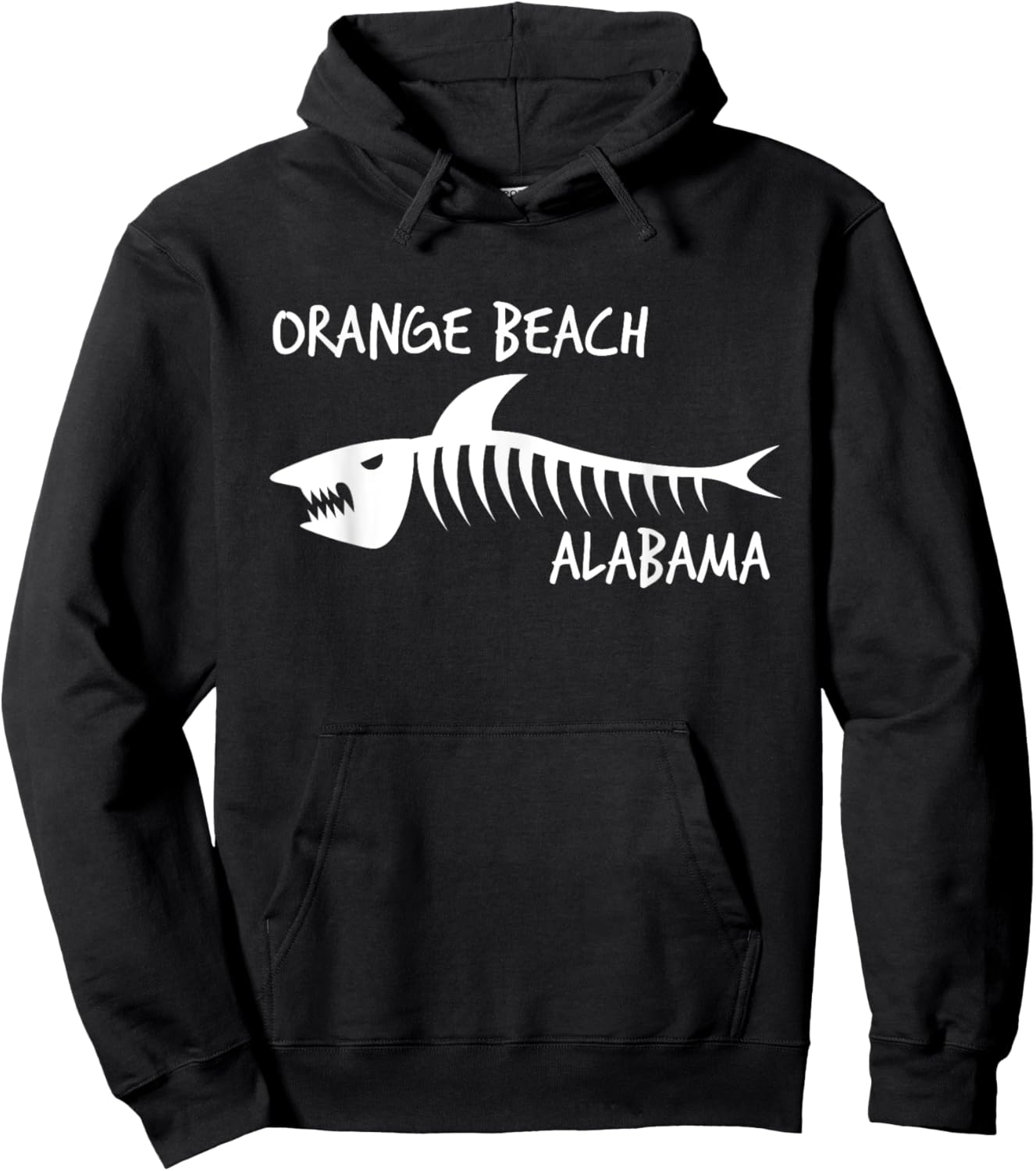 Orange Beach Alabama Shark Skeleton White Print Women Kids Hoodie - Hoodie | Black