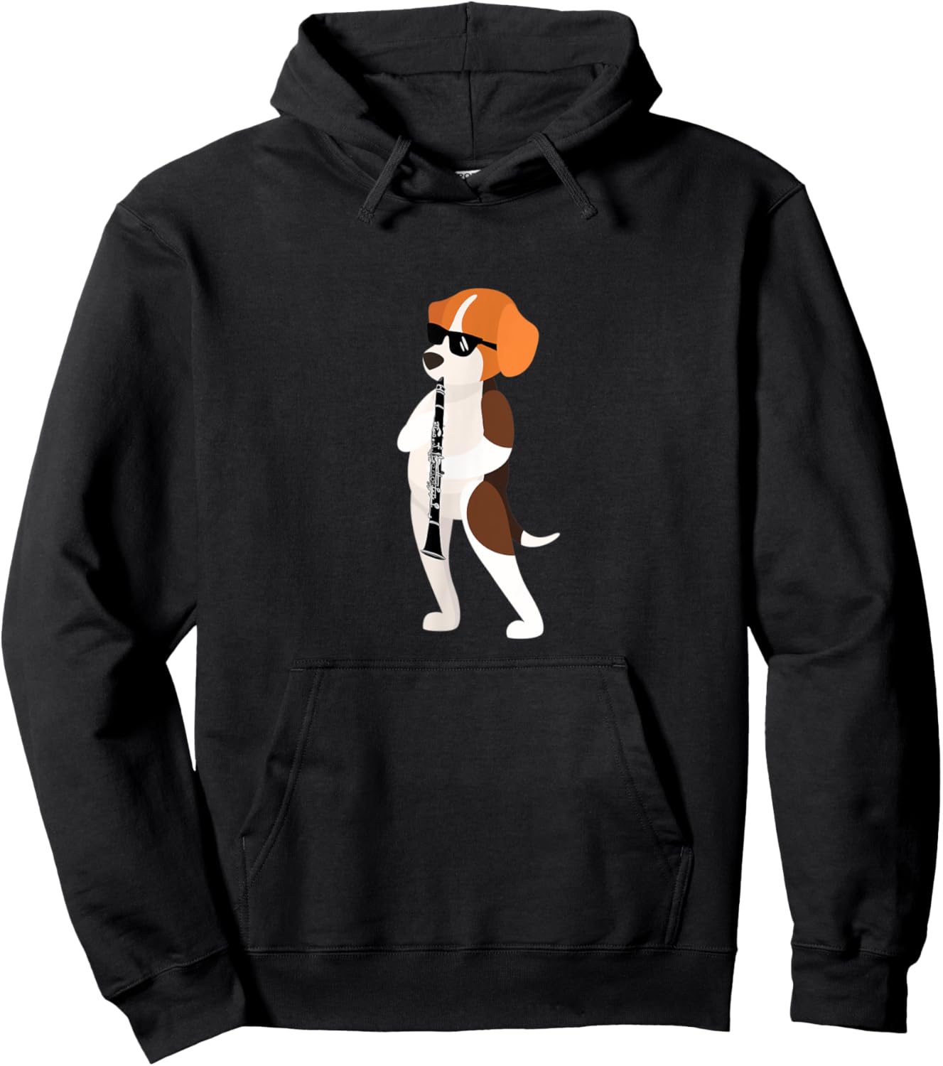 Funny Dog Wearing Sunglasses Playing Clarinet Beagle Hoodie - Hoodie | Black