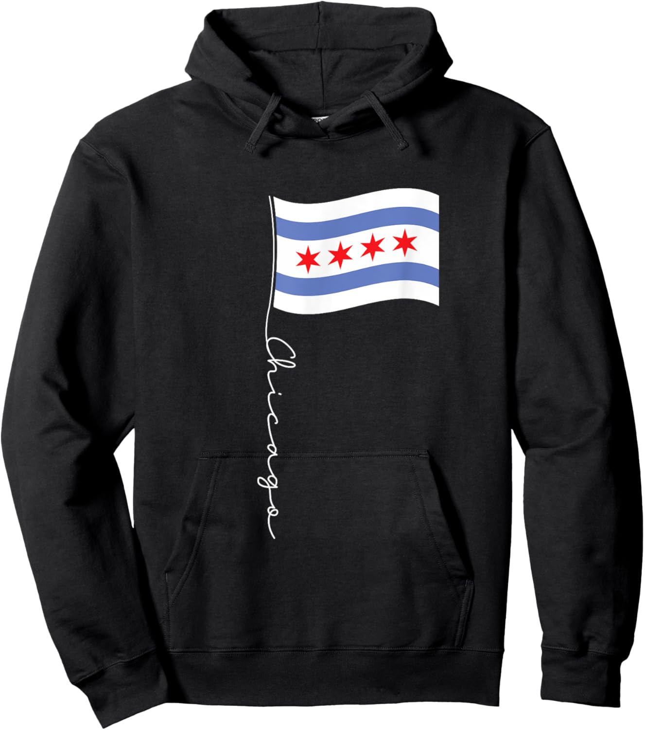 Family Heritage Gifts Chicago Signature Flag Pole - Elegant Chicagoan Flag Hoodie - Hoodie | Black