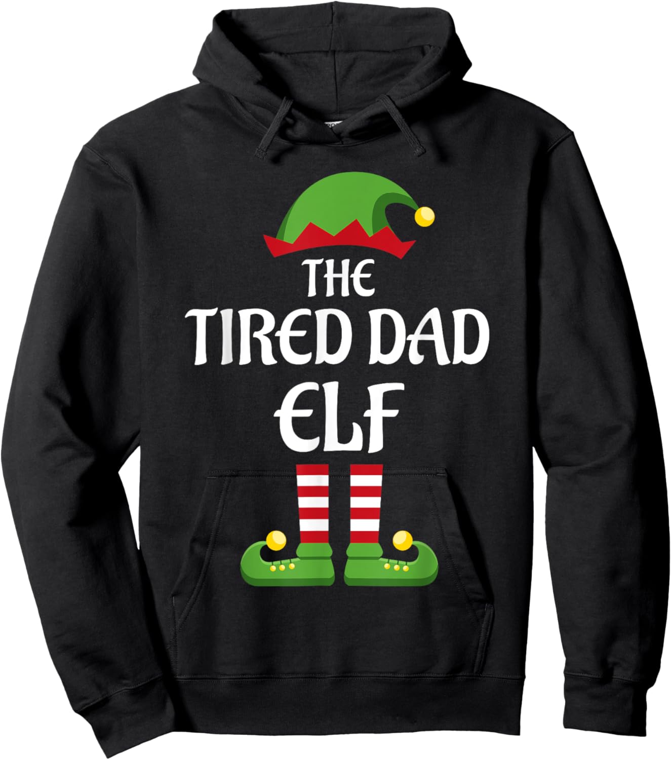Tired Dad Elf Family Matching Group Christmas Hoodie - Hoodie | Black