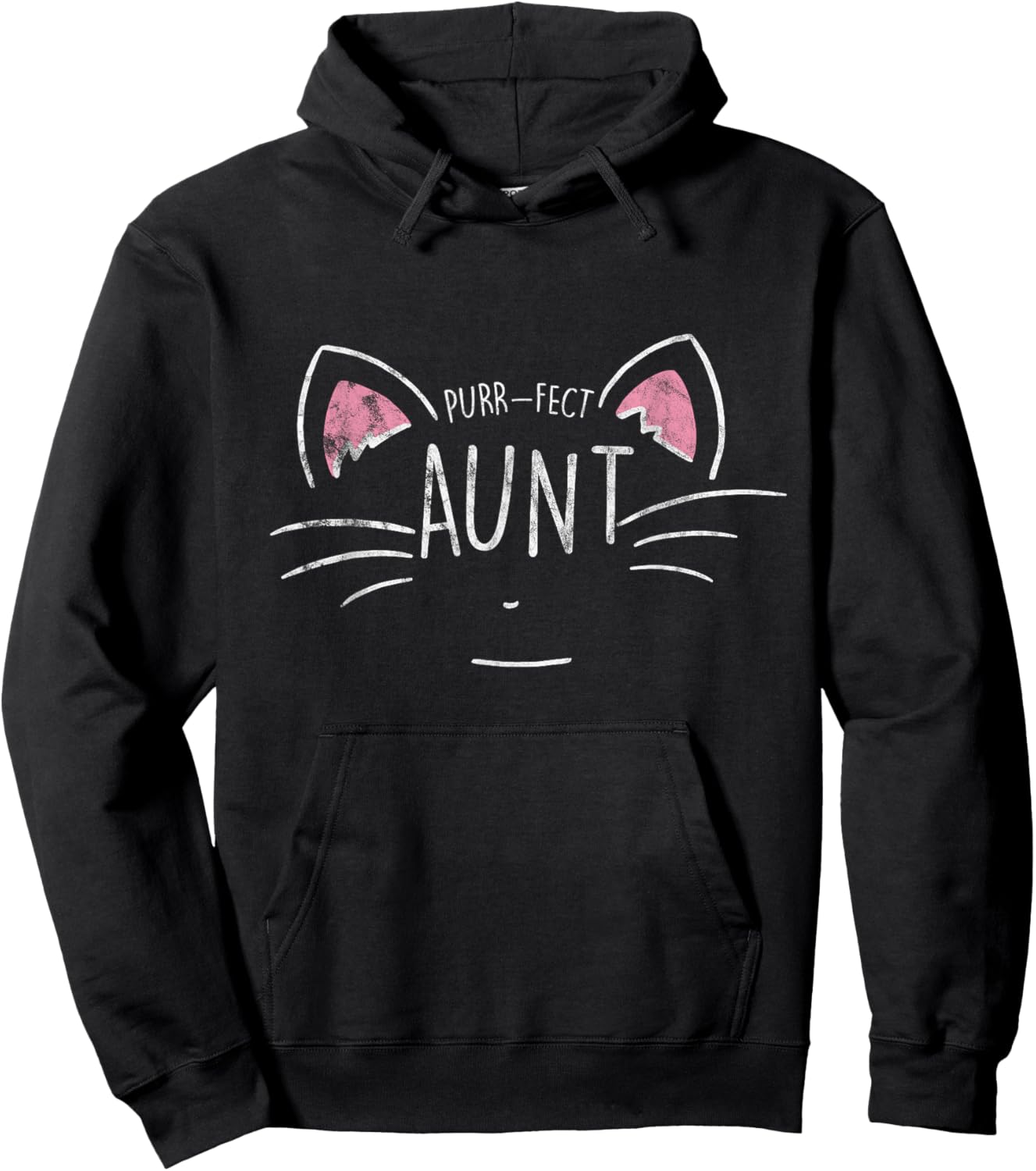 Funny Purr-fect Aunt Auntie Cat Lover Pet -Adults Black Cotton Blend Short Sleeve Classic Fit Small Hoodie - Hoodie | Black