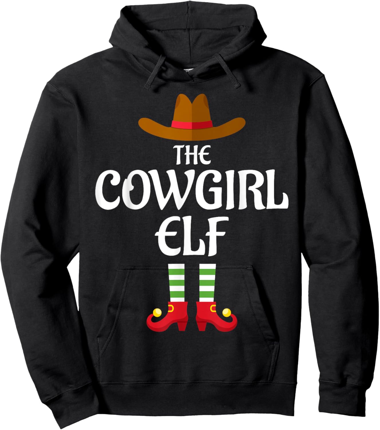 Cowgirl Elf Family Matching Group Christmas Hoodie - Hoodie | Black