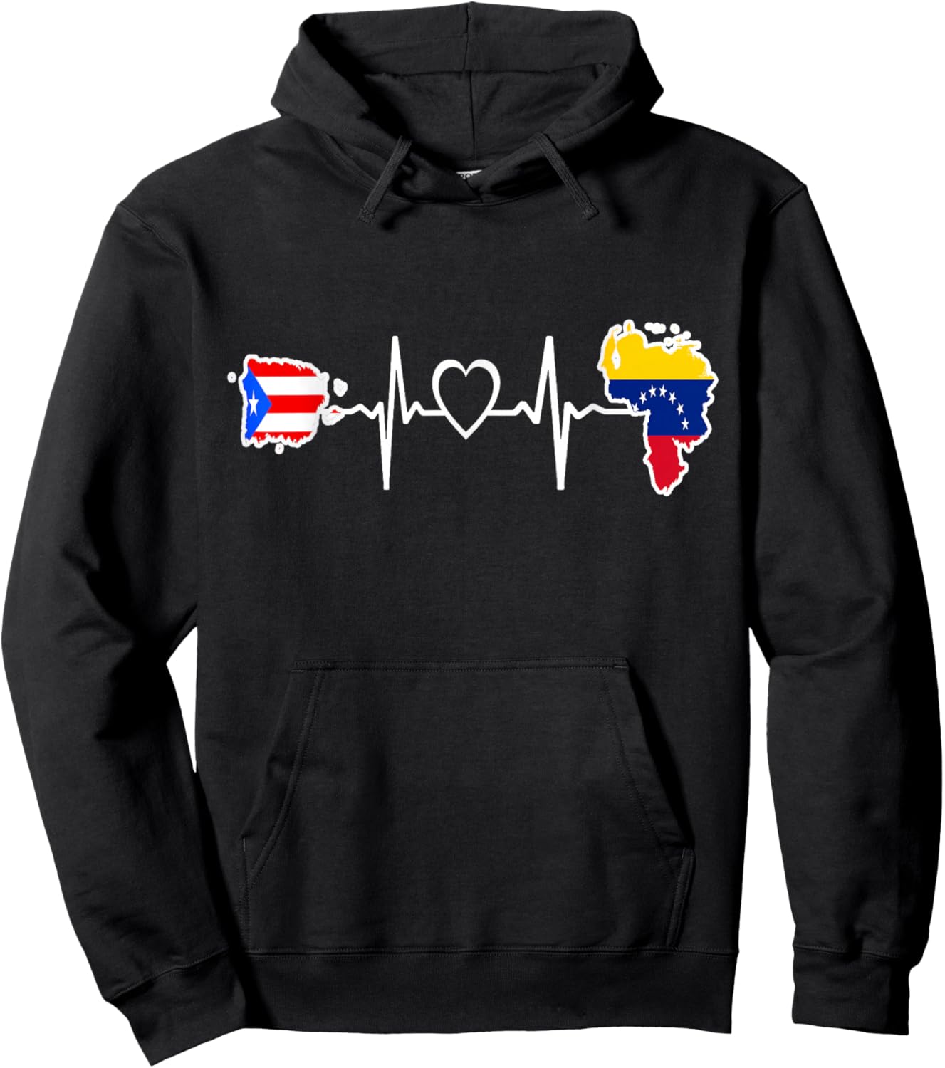 Puerto Rico Venezuela Flag Puerto Rican Venezuelan Heartbeat Hoodie - Hoodie | Black