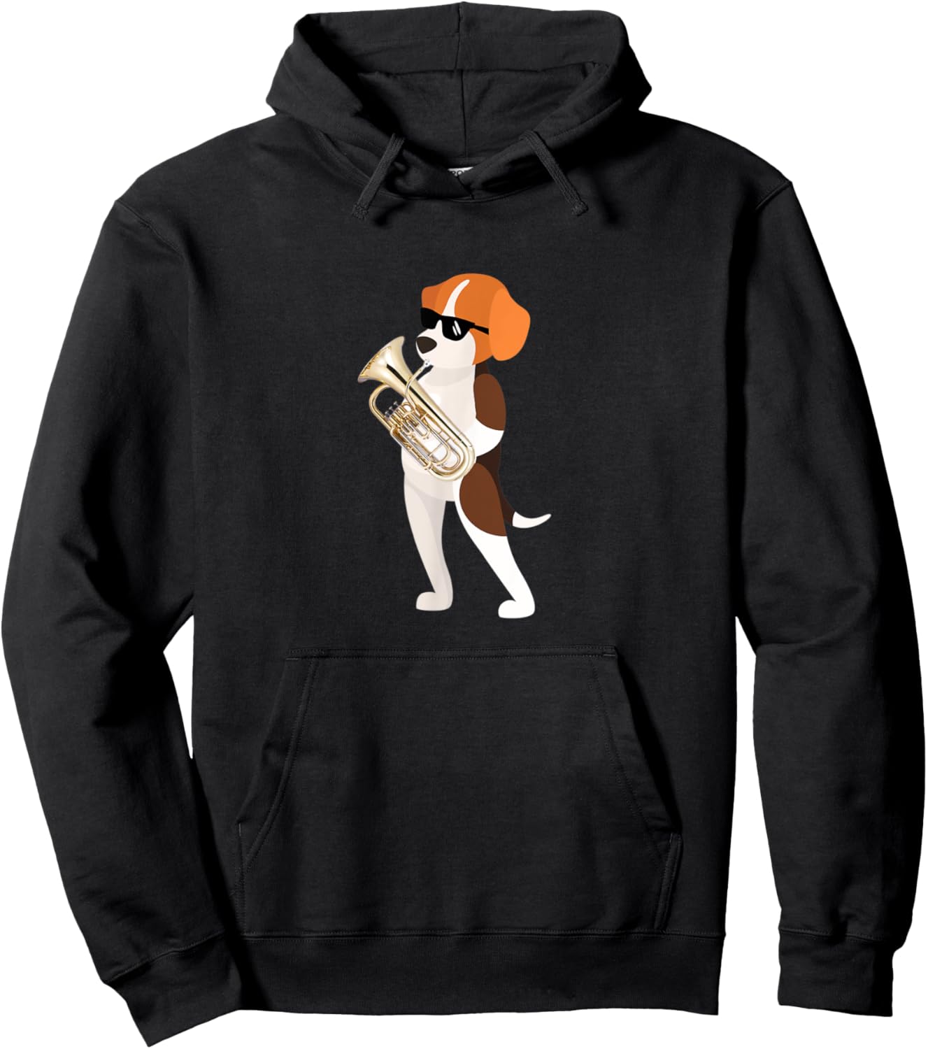Funny Dog Wearing Sunglasses Playing Euphonium Beagle Hoodie - Hoodie | Black