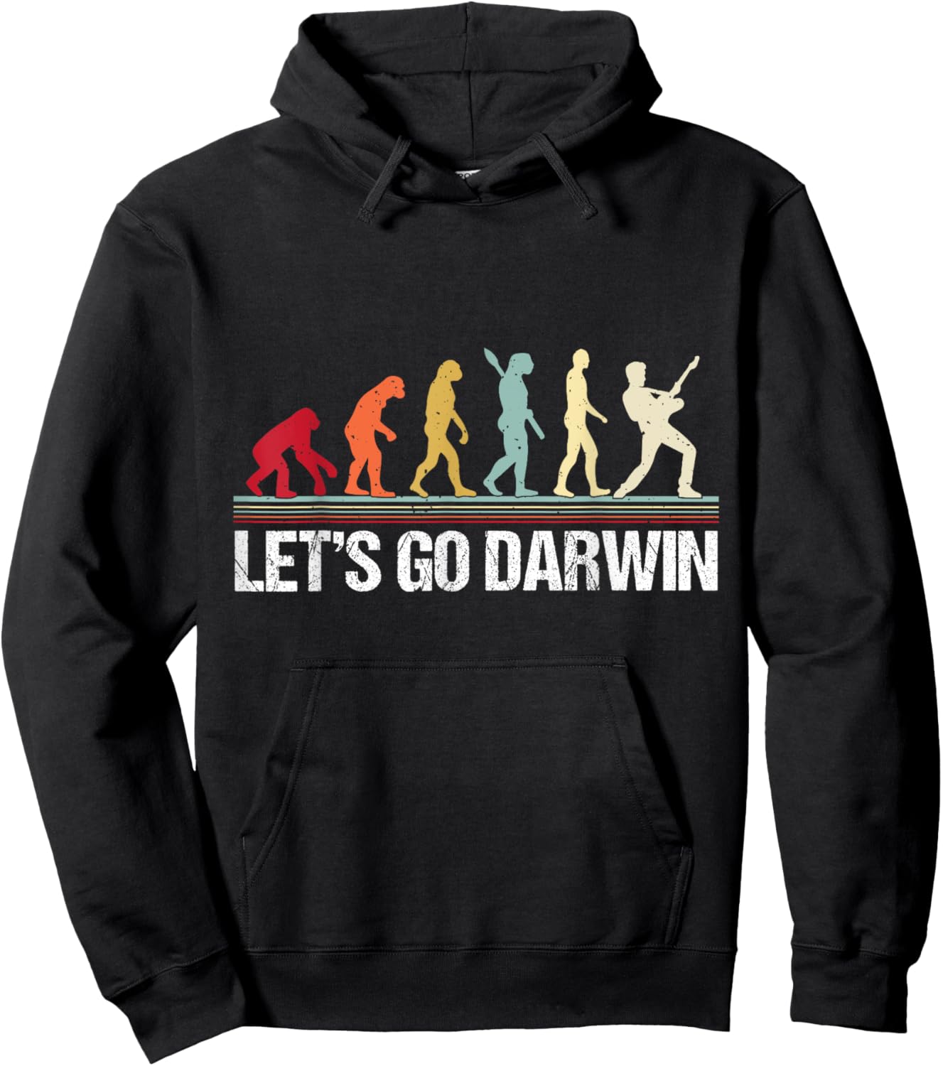 Lets Go Darwin, Funny Guitarist Evolution, Let's Go Darwin Hoodie - Hoodie | Black
