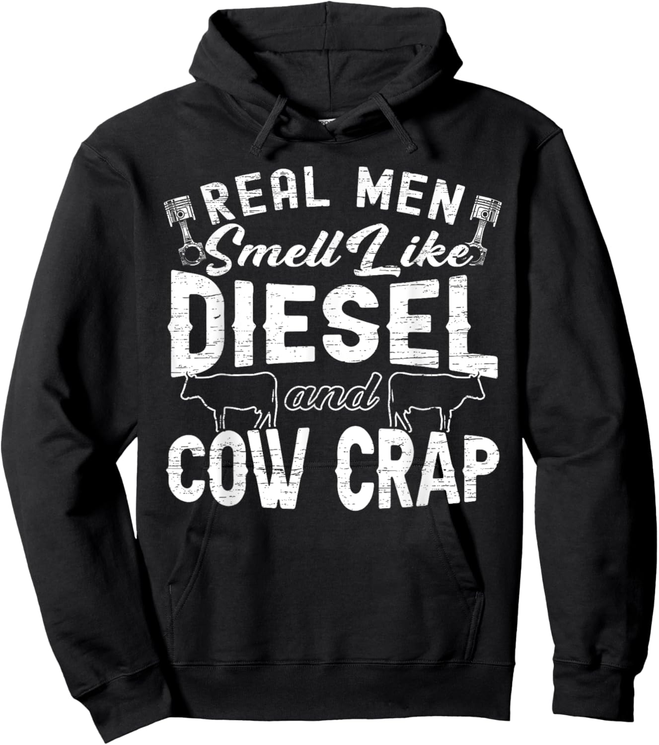 Real Men Smell Like Diesel & Cow Crap Tractor & Cow Lover Hoodie - Hoodie | Black