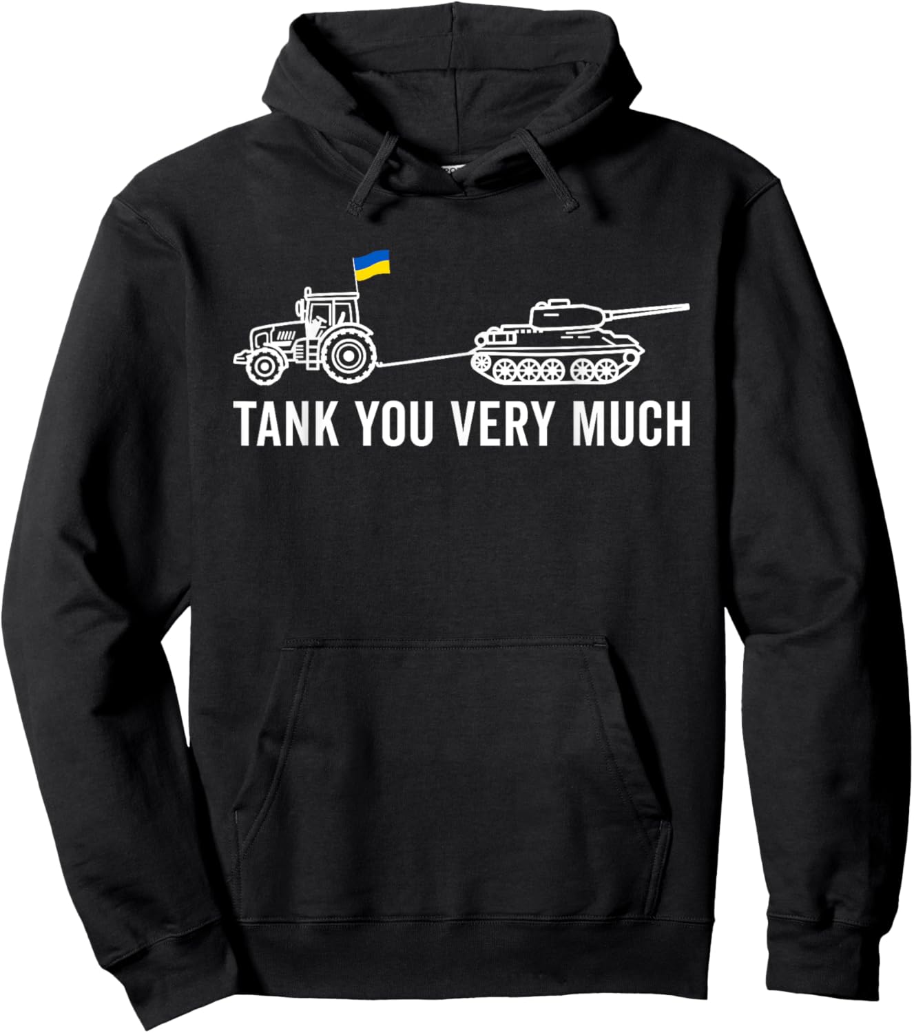 TANK YOU VERY MUCH Funny Viral Ukraine Tractor Towing Tank Hoodie - Hoodie | Black
