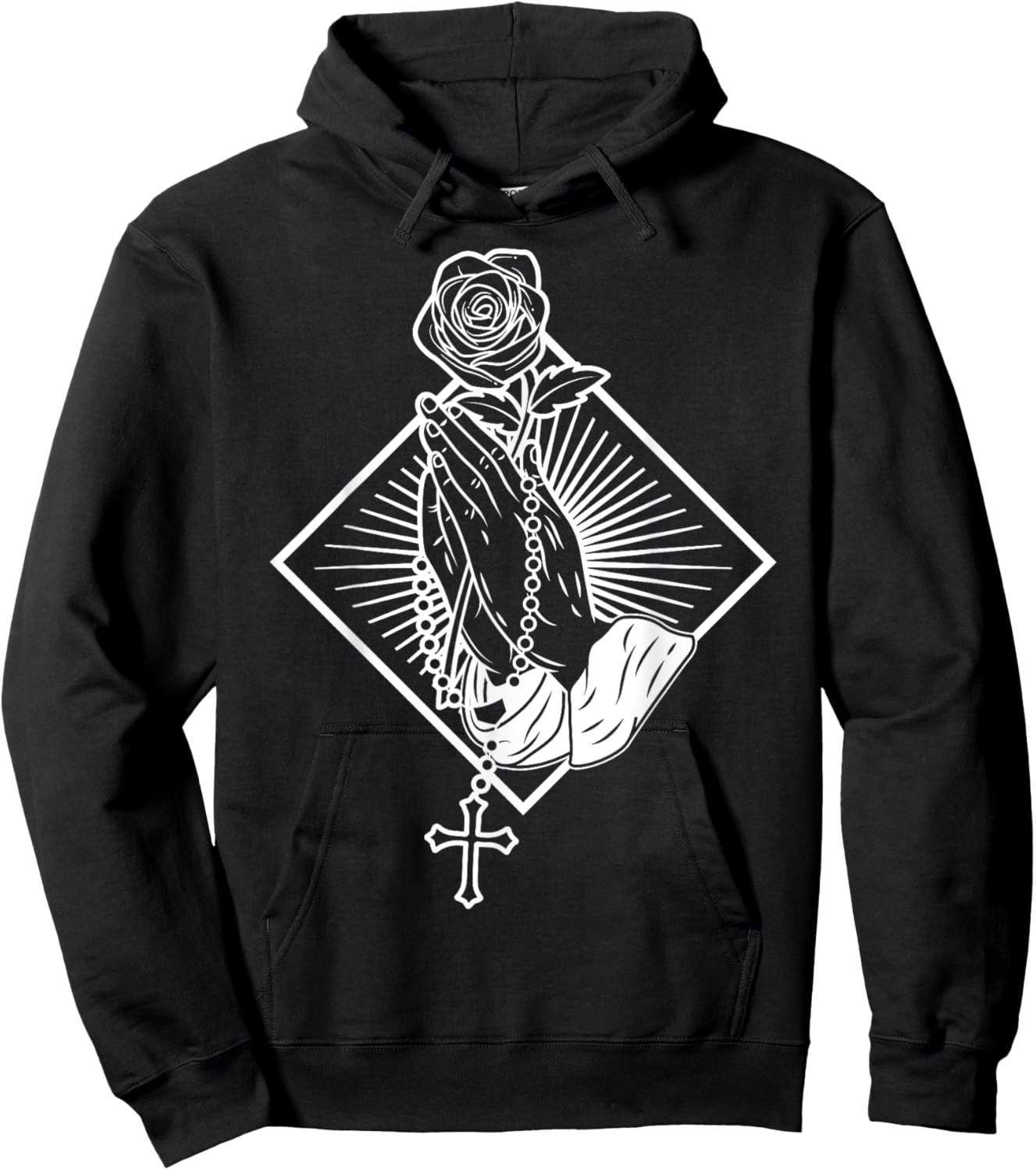 Praying hands with rose and rosary Hoodie - Hoodie | Black