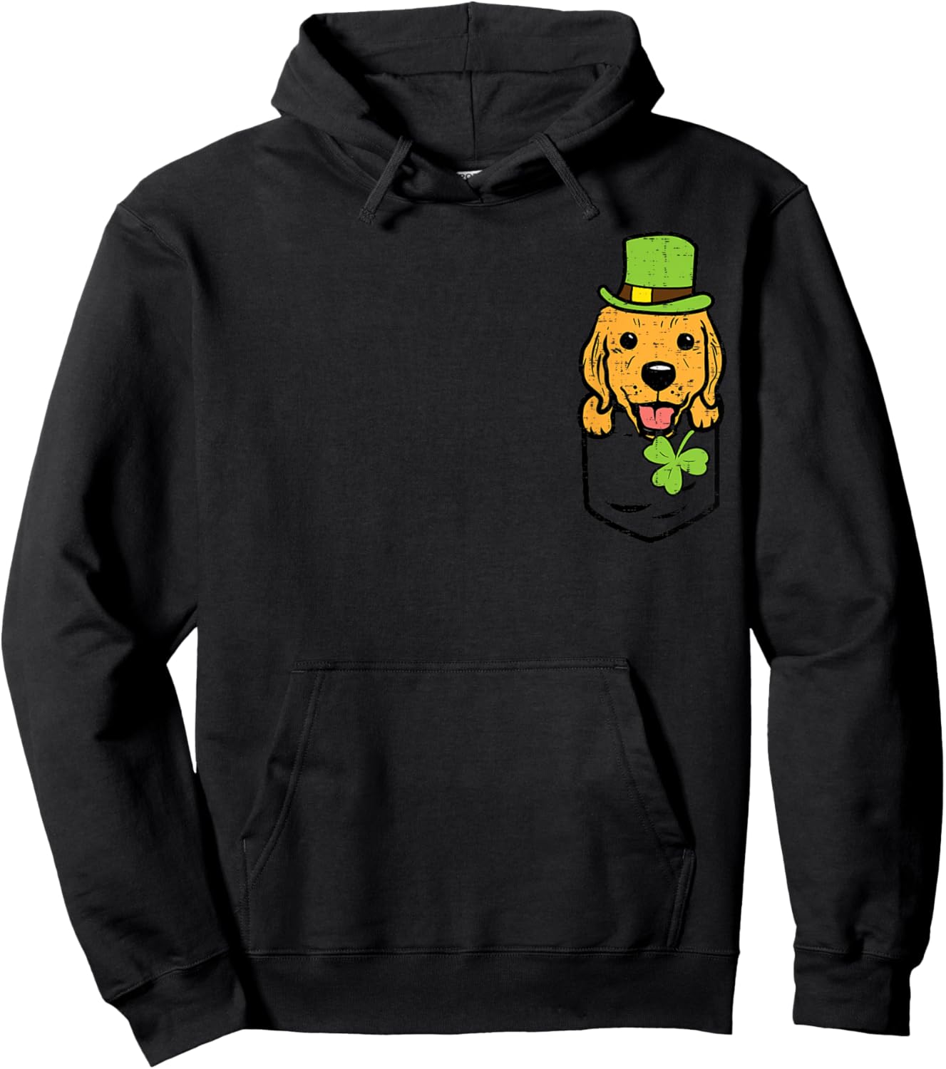 Irish Pocket Golden Retriever Saint Paddys St Patricks Day Hoodie - Hoodie | Black