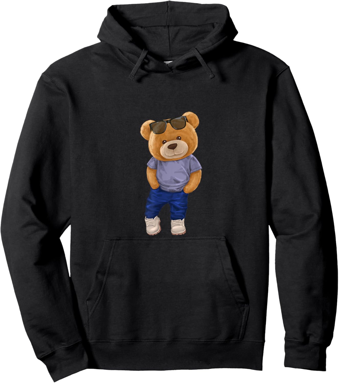 Wear Cool Teddy Bear Fashion Guy Cartoon Graphic Designs Fun Hoodie - Hoodie | Black