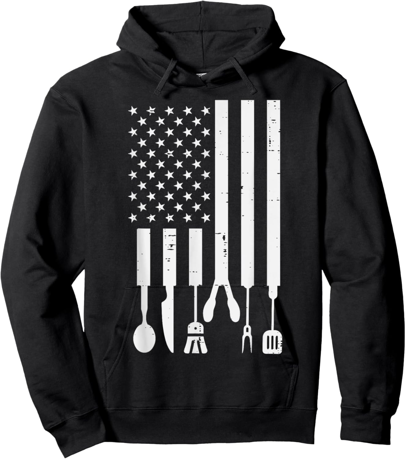 White US Flag Bbq Tools Vintage Grilling Smoking Patriotic Hoodie - Hoodie | Black