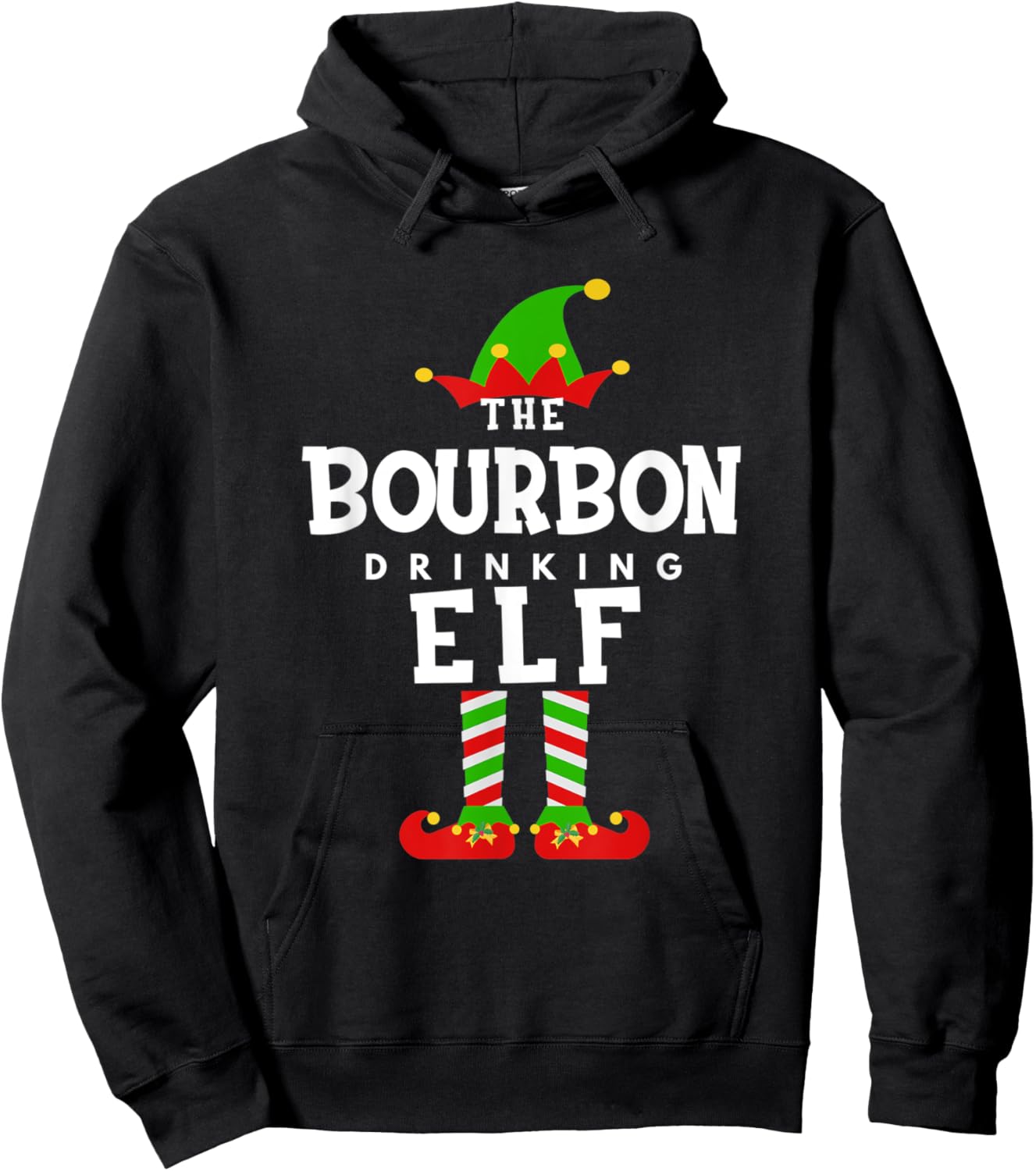 The Bourbon Drinking Elf Costume Christmas Morning Matching Hoodie - Hoodie | Black