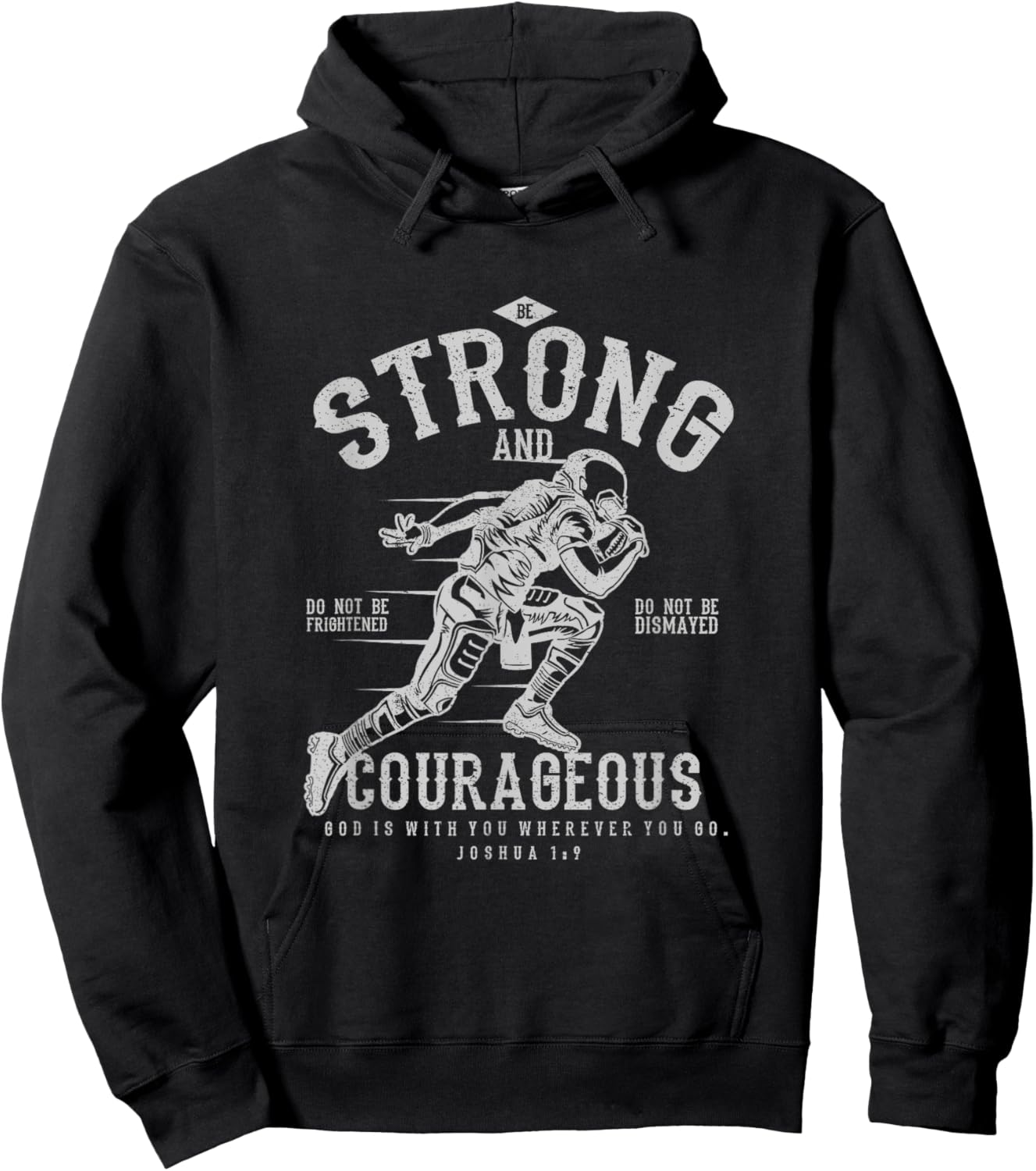 Faith Apparel Christian Football - Women's, Black, Small, Short Sleeve, Classic Fit, Collarless, Modern, Motivation, Football, Joshua 1:9 Hoodie - Hoodie | Black