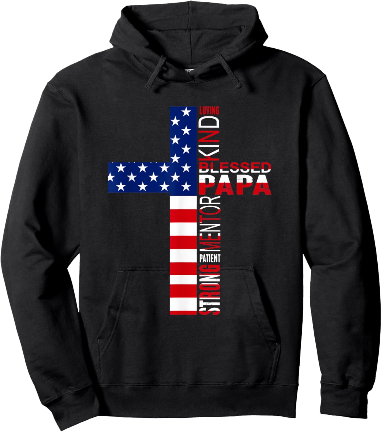 Blessed Papa American Flag 4th of July Religious Fathers Day Hoodie - Hoodie | Black