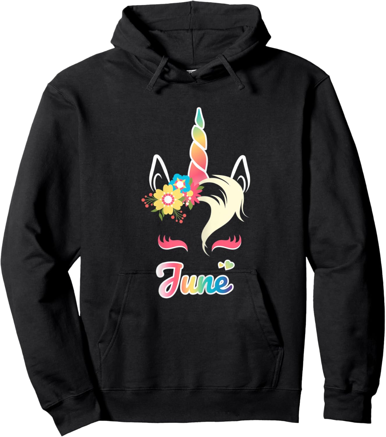 Rainbow Unicorn June apparel Custom Name Gift girls Hoodie - Hoodie | Black