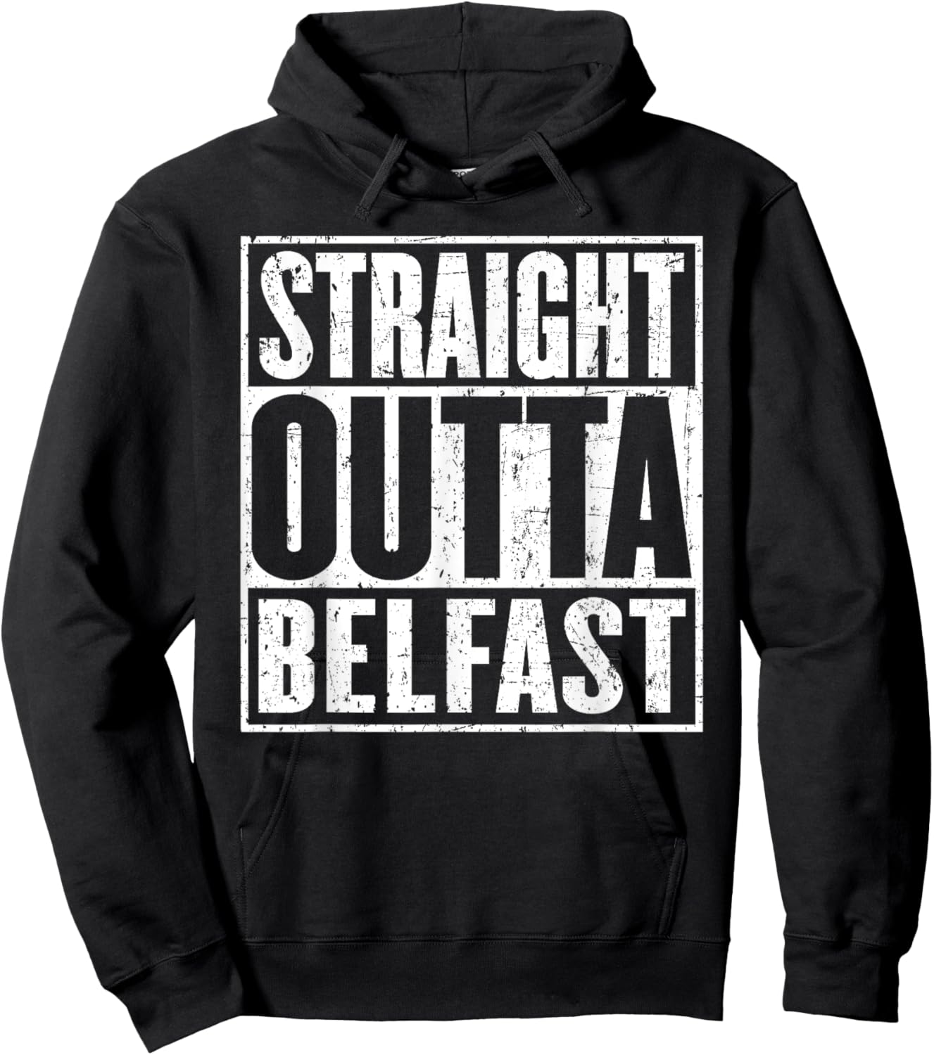 Straight Outta Belfast Vintage Distressed Hoodie - Hoodie | Black