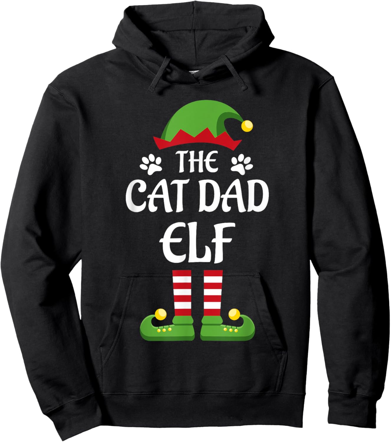 Cat Dad Elf Family Matching Group Christmas Hoodie - Hoodie | Black