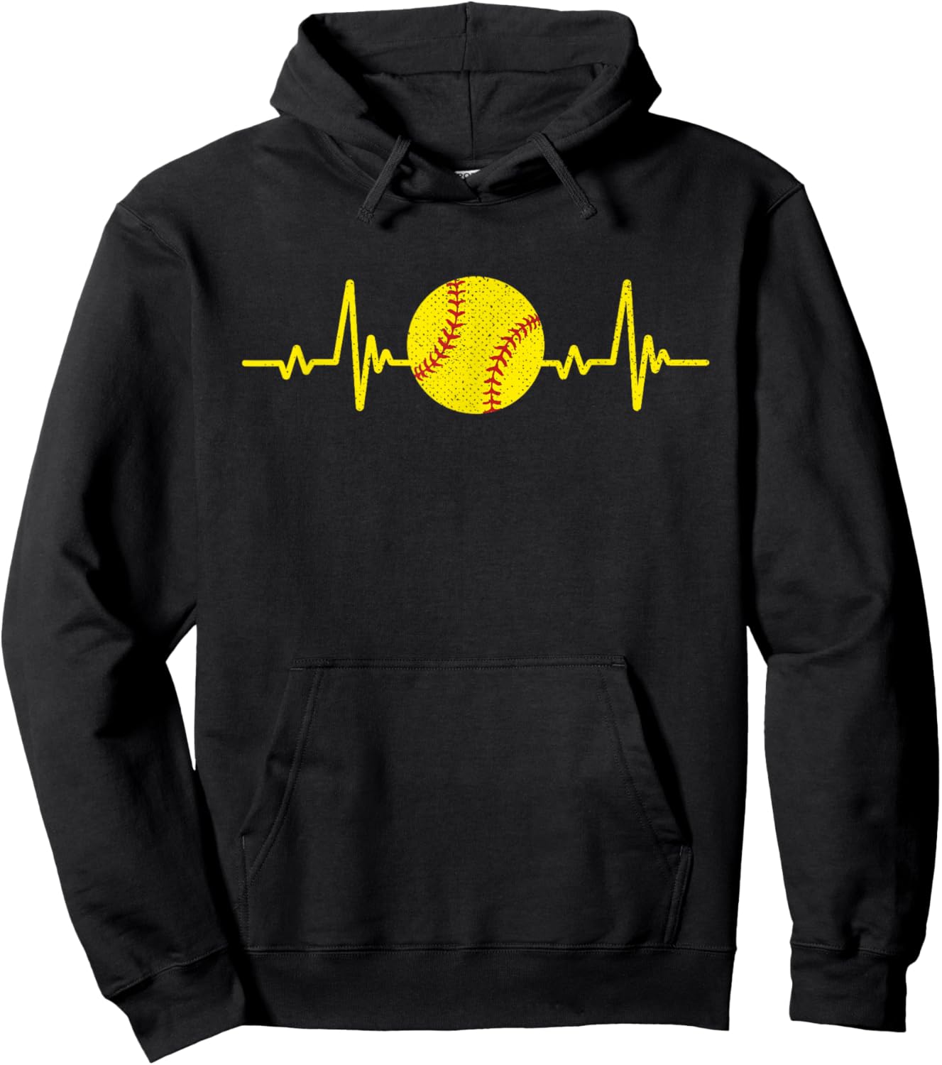 Softball Lover Heartbeat Vintage Retro Softball Player Hoodie - Hoodie | Black