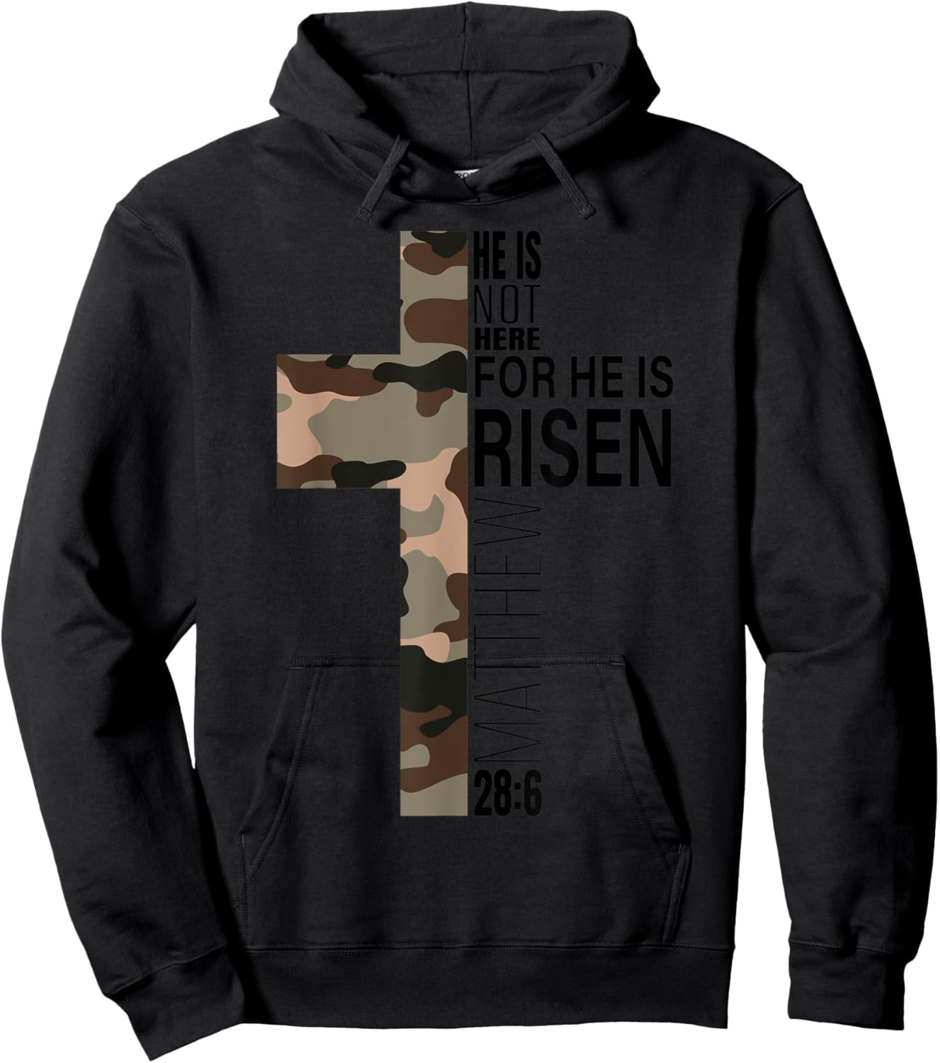 He Is Risen Christian Easter Bible Verse Camo Cross Men Boys Hoodie - Hoodie | Black