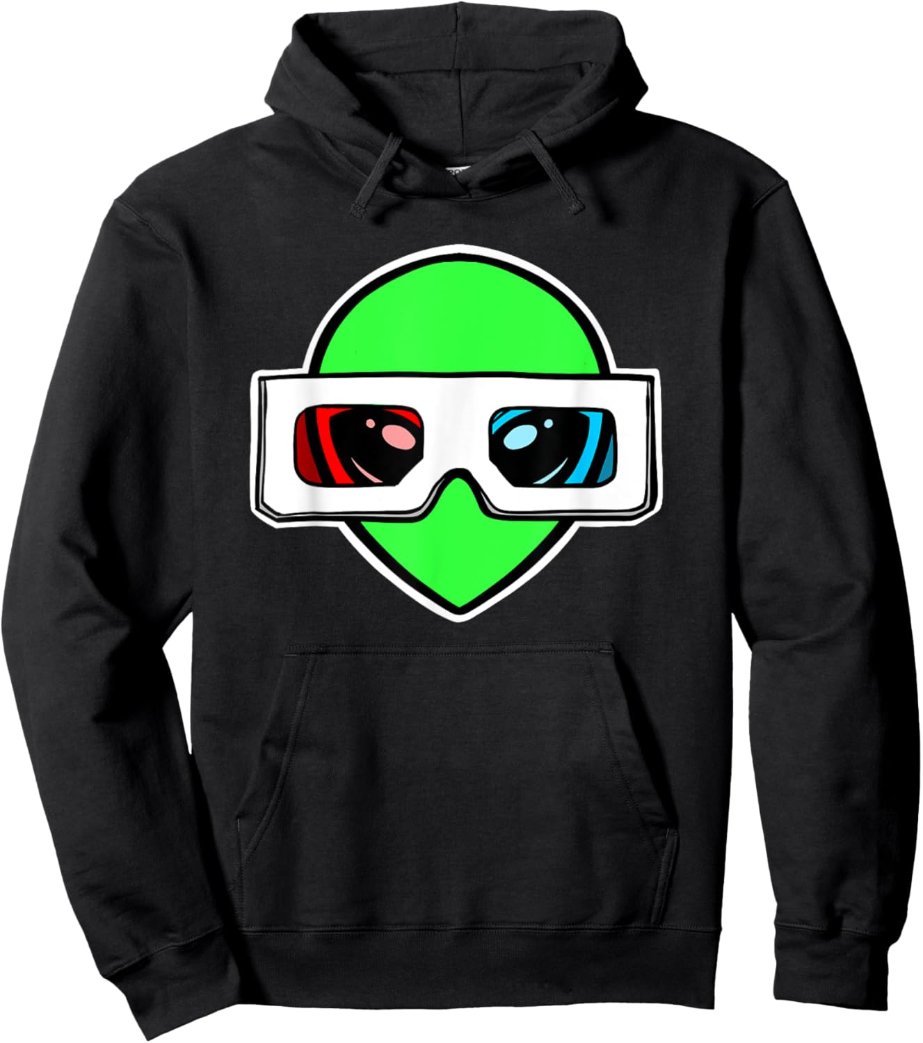 Green Alien with 3D Glasses Hoodie - Hoodie | Black