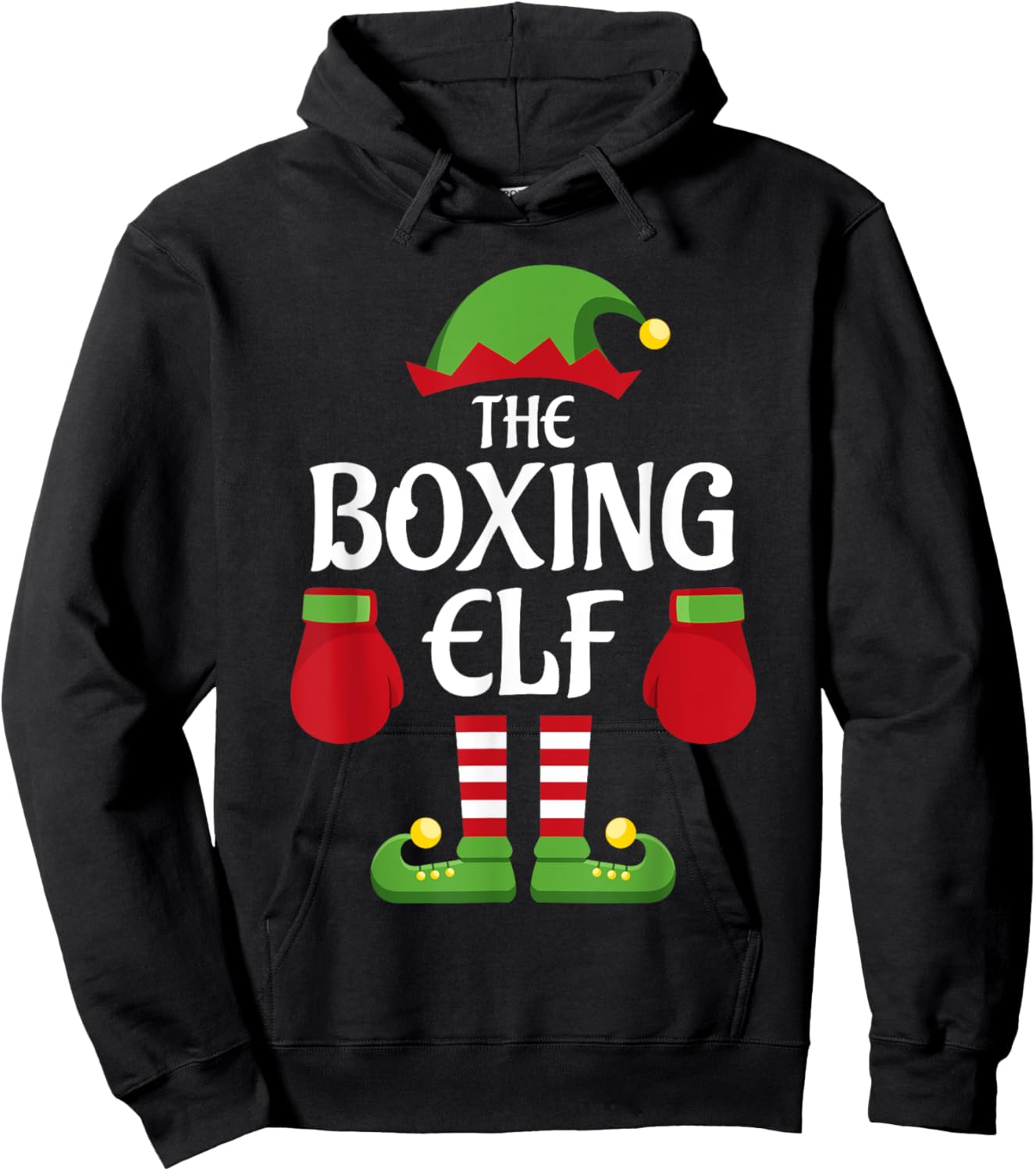 Boxing Elf Family Matching Group Christmas Boxer Hoodie - Hoodie | Black