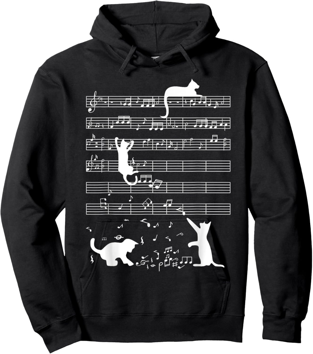 Cute Cat Kitty Playing Music Note Funny Clef Musician Art Men Women Girls Kids Hoodie - Hoodie | Black
