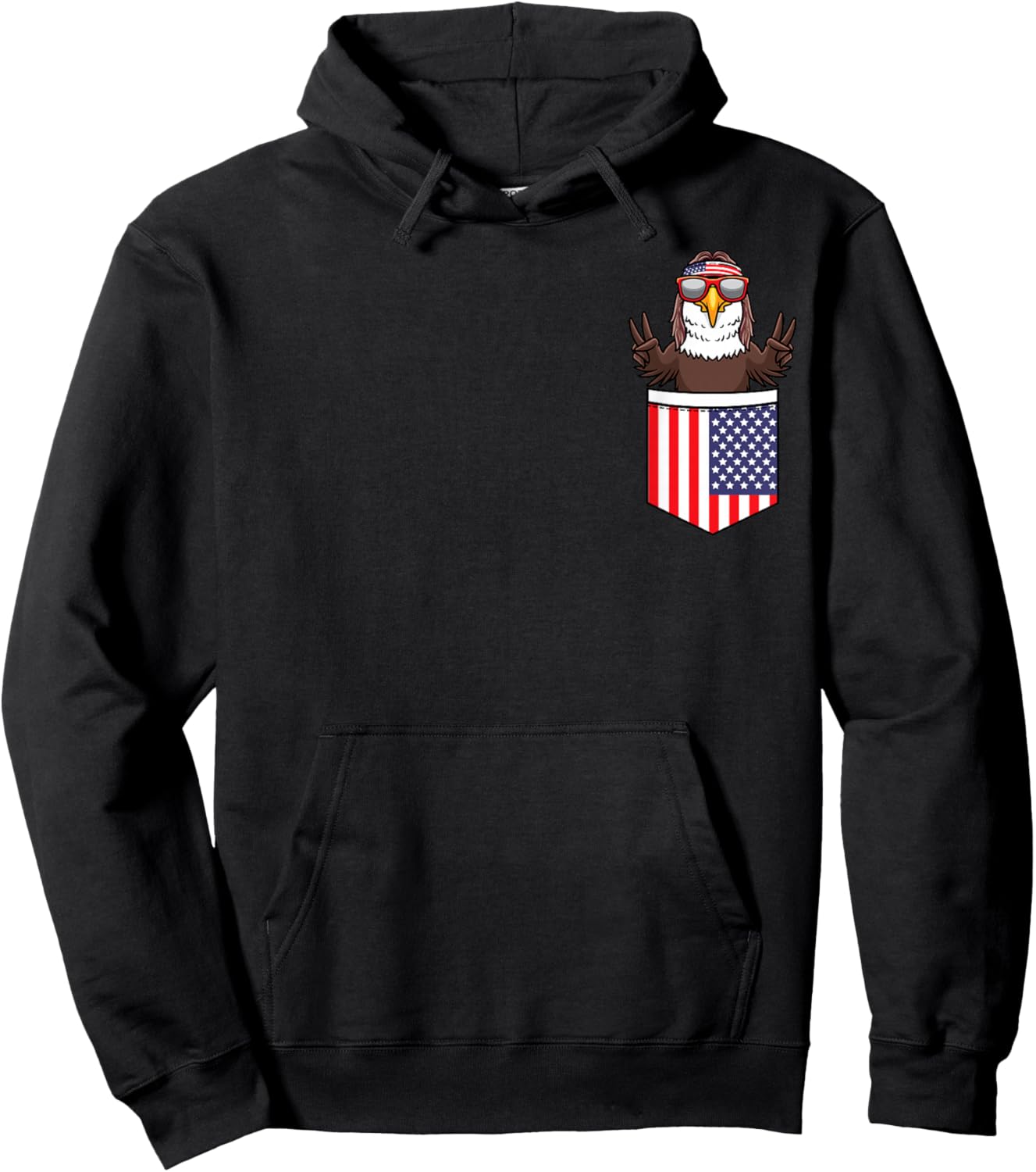 Eagle in Pocket Patriotic Independence Day 4th of July USA Hoodie - Hoodie | Black