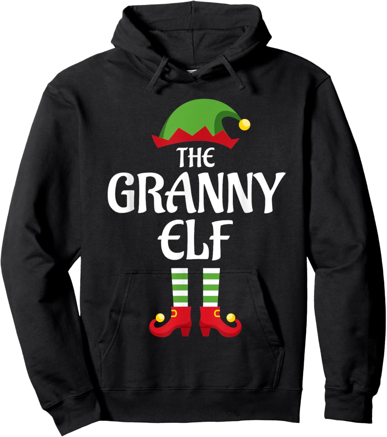 Granny Elf Family Matching Group Christmas Grandma Hoodie - Hoodie | Black