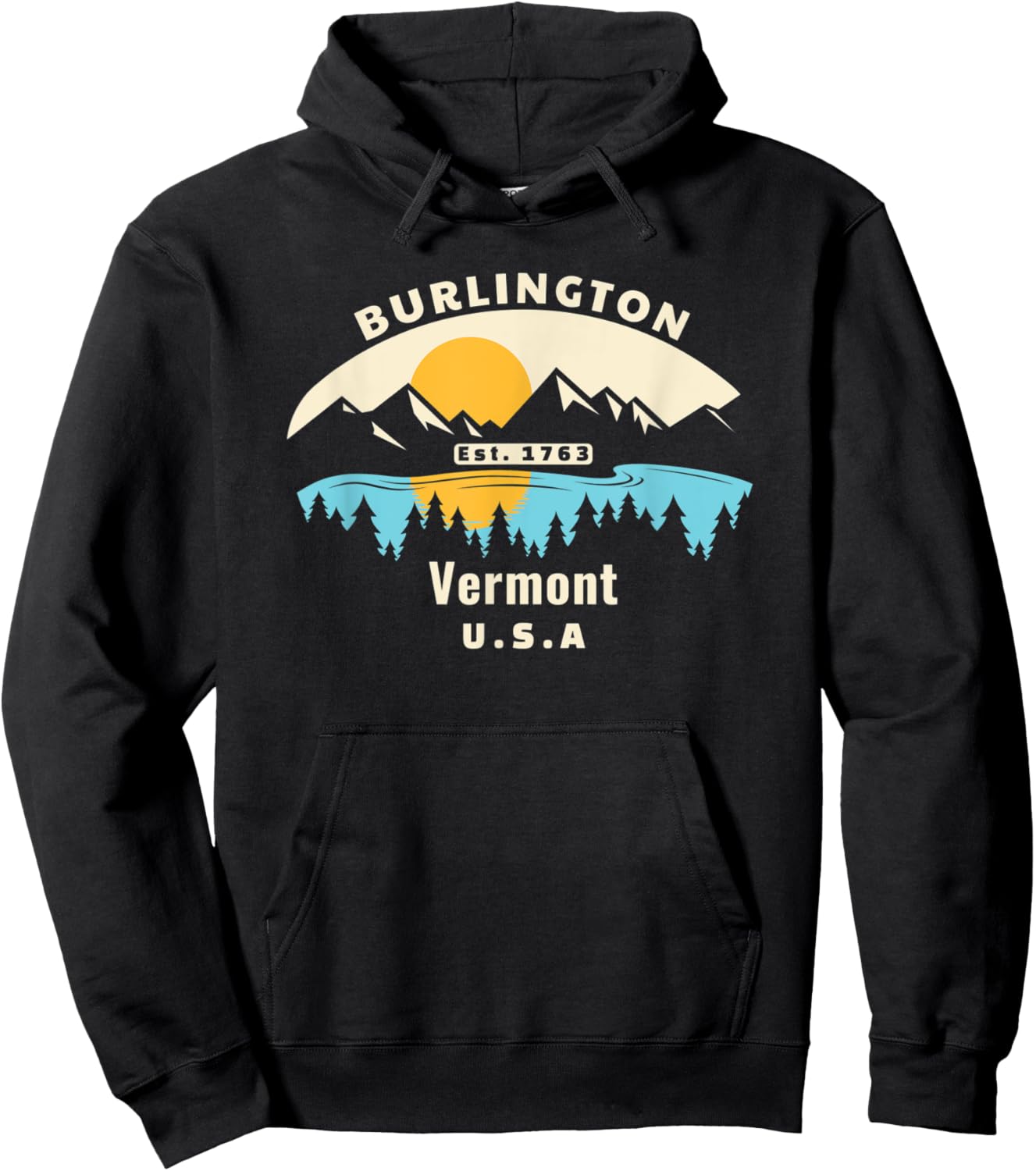 Burlington Vermont Souvenir Mountain Sunset River Hoodie - Hoodie | Black