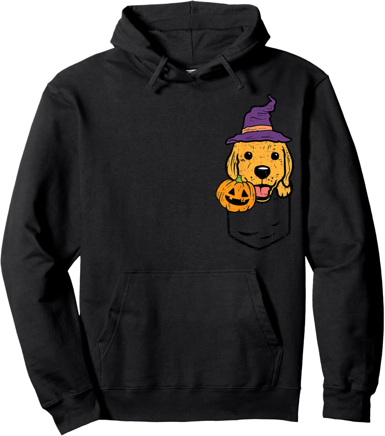 Pocket Golden Retriever Witch Halloween Dog Men Women Kids Hoodie - Hoodie | Black