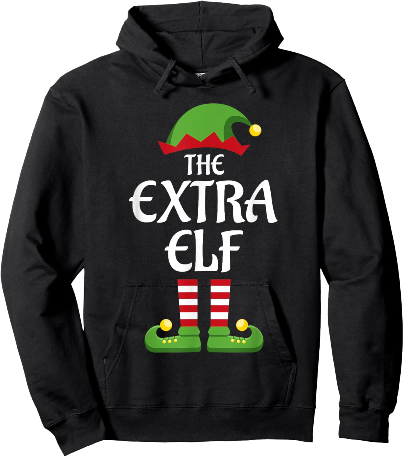 Extra Elf Family Matching Group Christmas Hoodie - Hoodie | Black