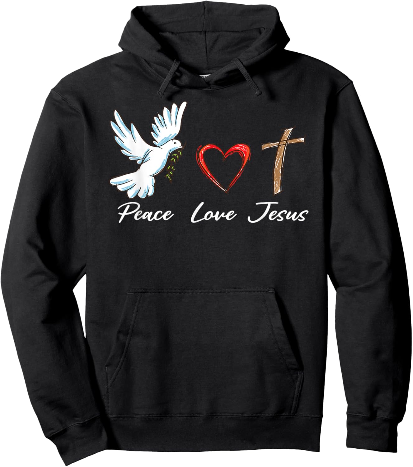 Peace Love Jesus Cute Dove Christian Cross & Faith God Hoodie - Hoodie | Black