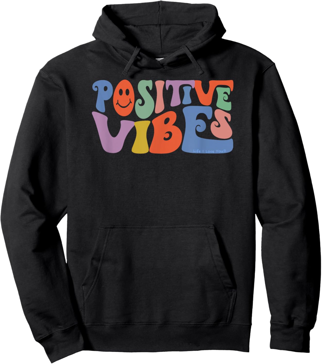 Fun Retro Hippie Inspirational Happy Positive Vibes Hoodie - Hoodie | Black
