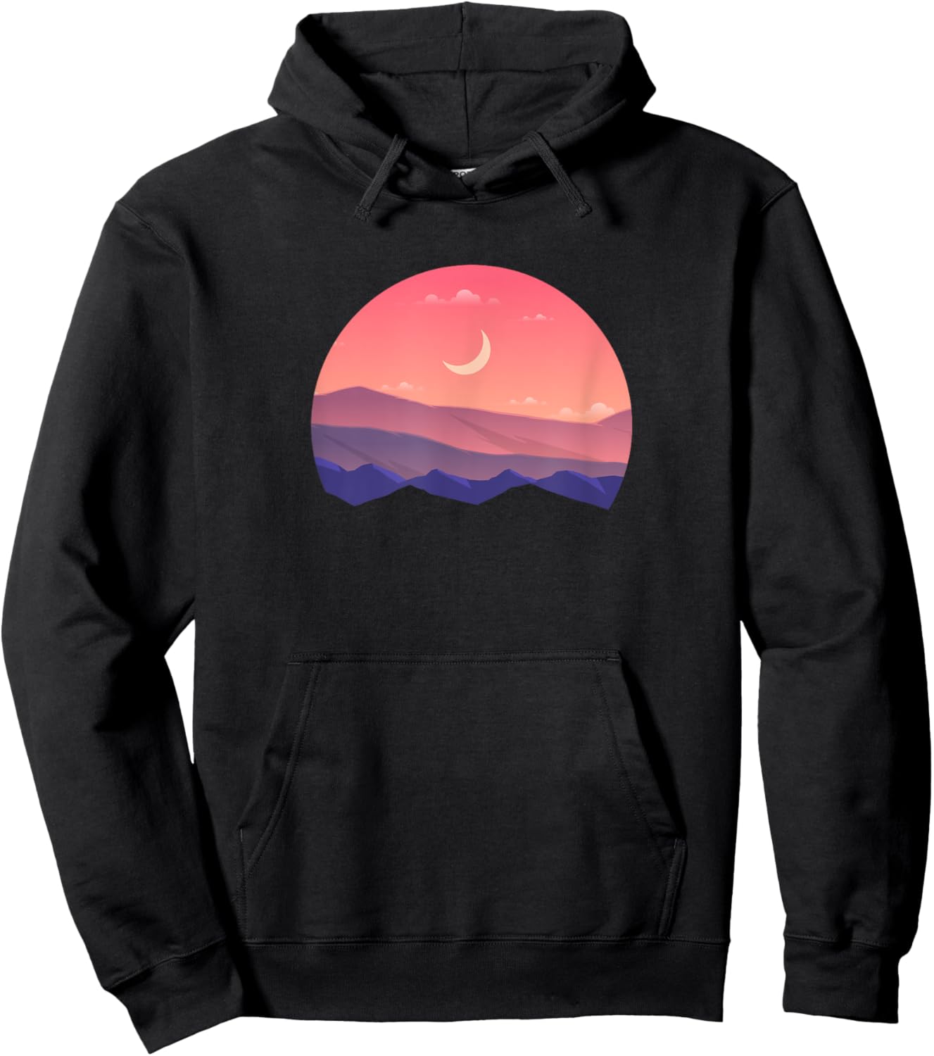 Pink Mountain and Moon Sunset Scene Silhouette Hoodie - Hoodie | Black