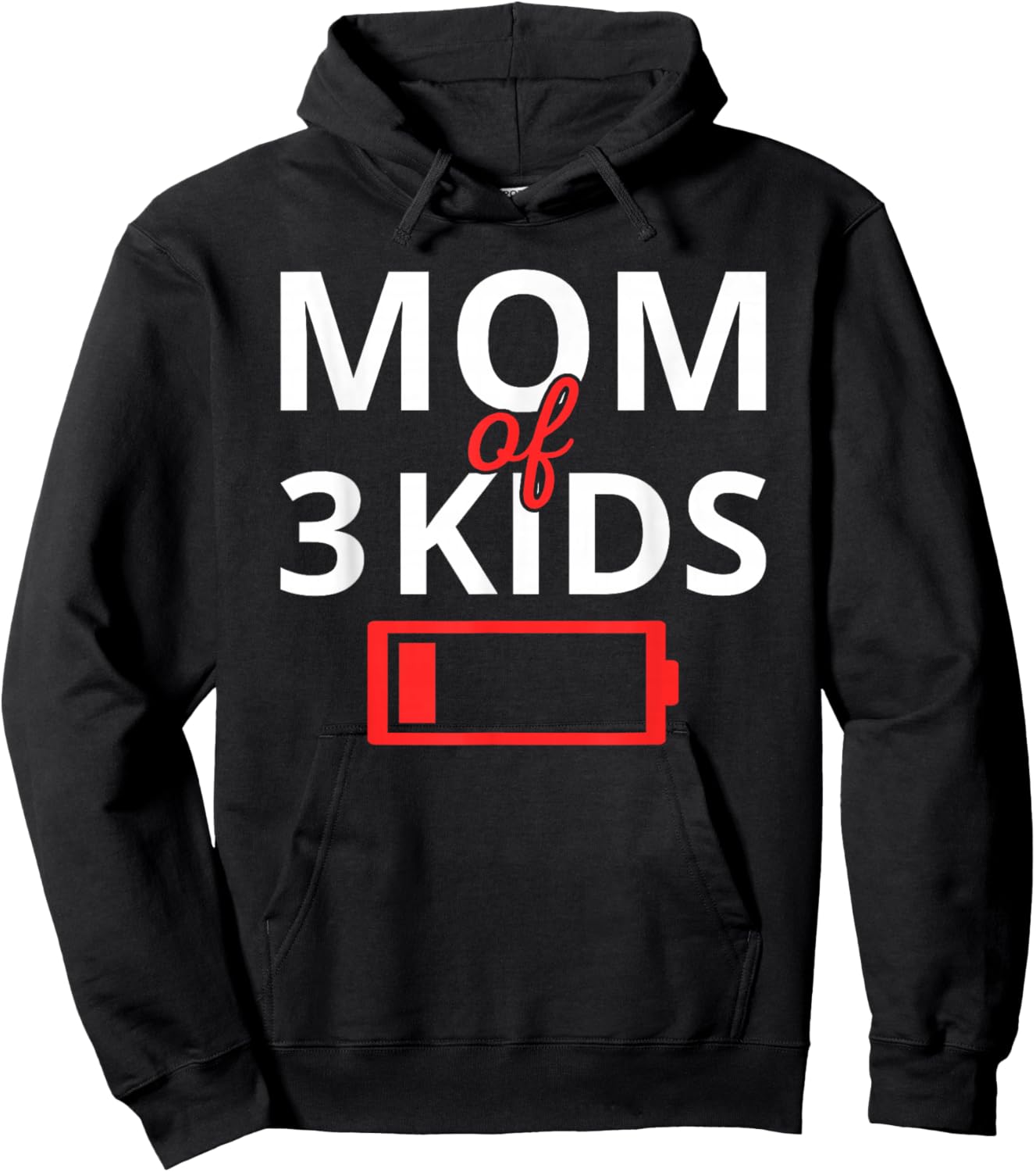 Funny Mother's Day Tired Mom Of 3 Kids Drained Low Battery Hoodie - Hoodie | Black
