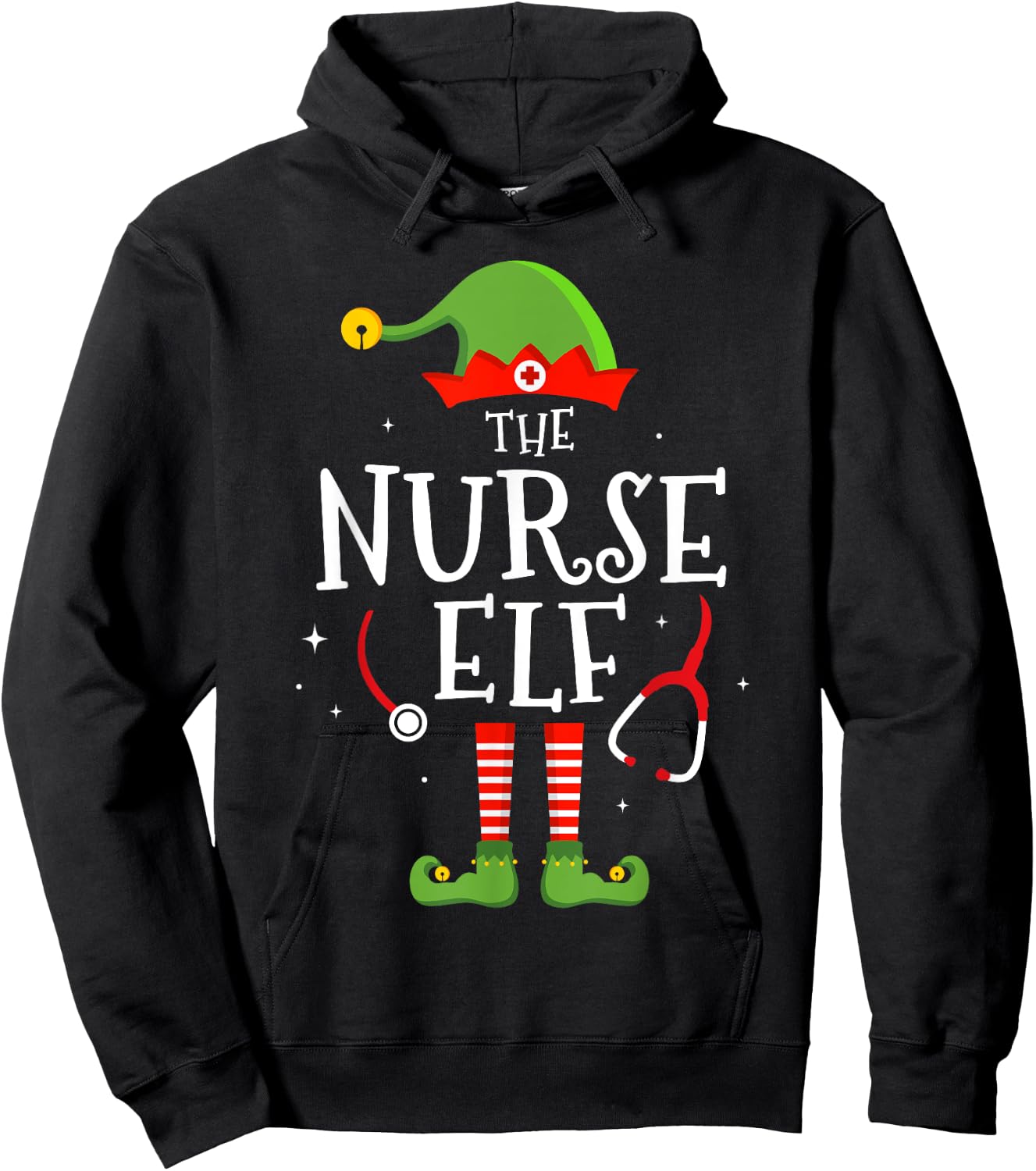 The Nurse elf Funny Christmas Matching Family Pajama Hoodie - Hoodie | Black
