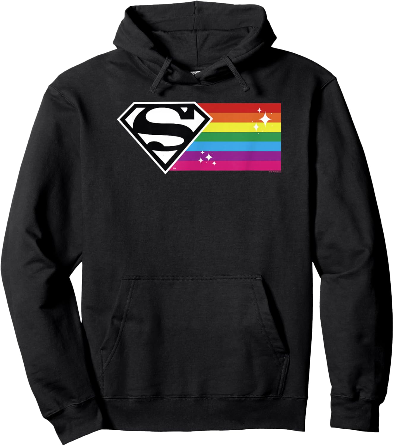 DC Comics Pride Justice League Superman Rainbow Flag Sparkle Hoodie - Hoodie | Black